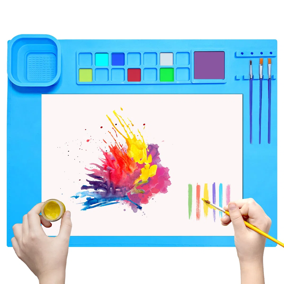 Silikon Malmatte, Unterlage Bastelmatte Silikon Zusammenklappbar, Antihafte rutschfeste Tischmatte für Crafting Aquarell Malerei Schneiden Kunst Schöpfung Ton und DIY-Projekte (Blau)