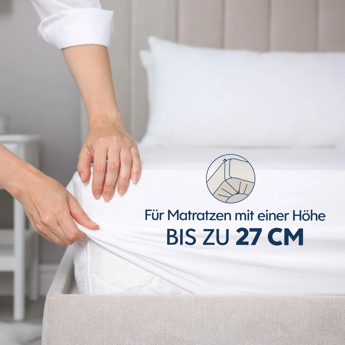 Dreamzie Premium Spannbettlaken 180x200 cm, Spannbetttuch für Dicke Matratzen bis zu 27 cm, Bettlaken 100% Jersey Baumwolle, 150 g/m², Oeko-TEX Zertifiziert - Weiß