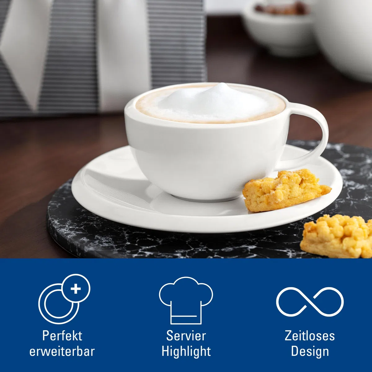 Villeroy und Boch - NewMoon Kaffeeuntertasse, dekorative, formschöne Untertasse aus Premium Porzellan, spülmaschinengeeignet, weiß, 17 cm