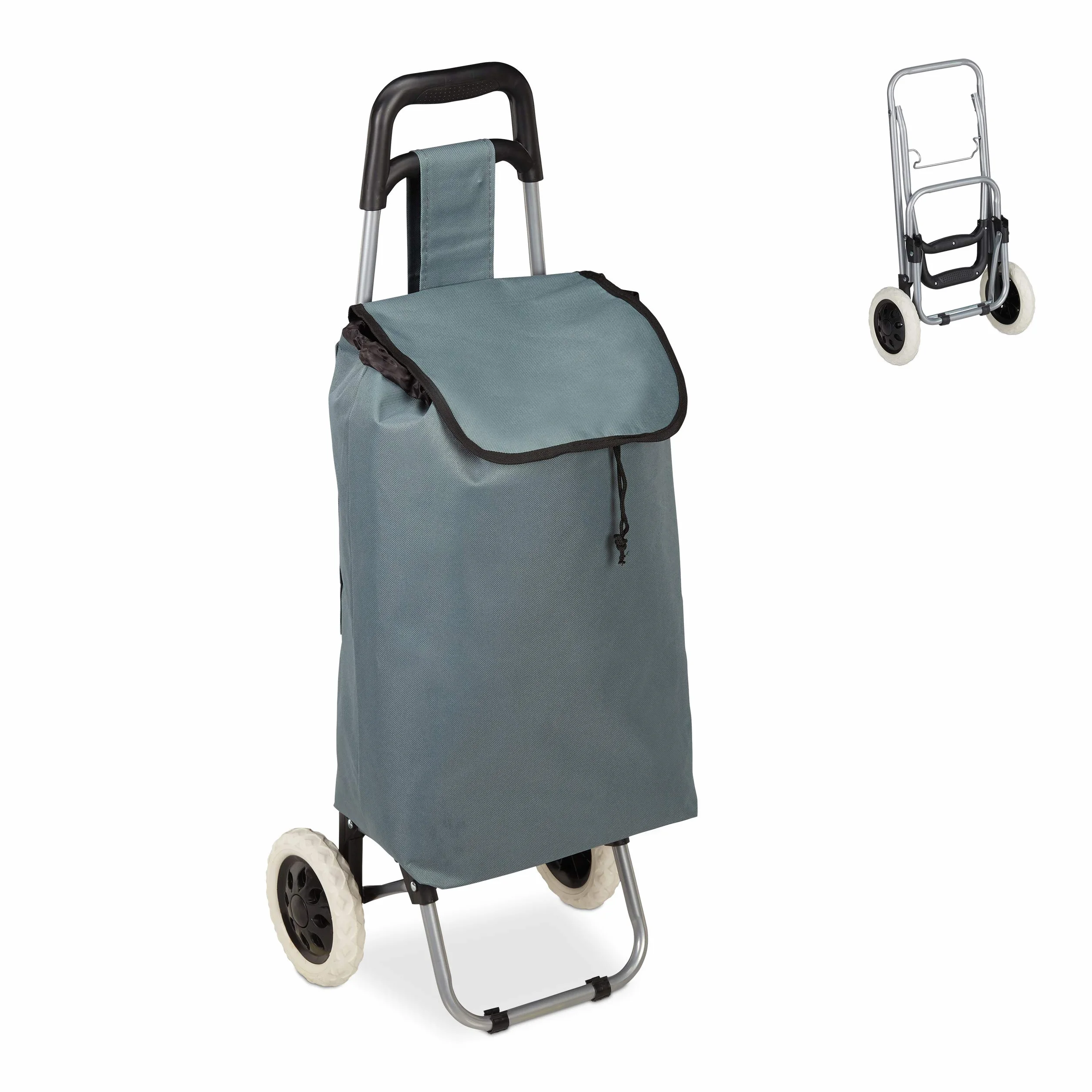 Relaxdays Einkaufstrolley, klappbar, 25 L Einkaufstasche mit Rollen, bis 10 kg belastbar, HBT: 91 x 40 x 30 cm, grau, 1 Stück