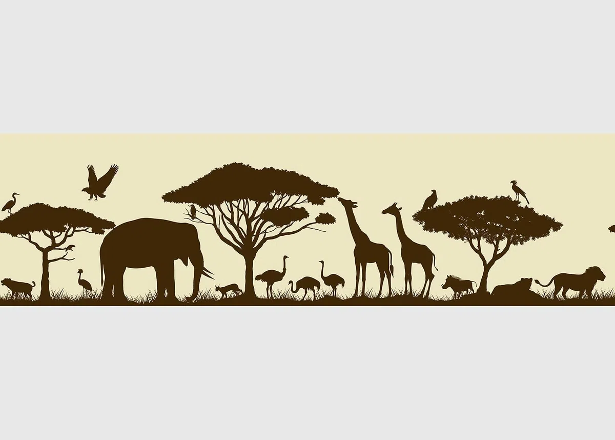 AG Design Selbstklebende Bordüre Safari, AWB 8266 | Wasserfest Dekoration für Wände, Möbel, Tapeten, Wandverkleidungen und Türen, Folie, Mehrfarbig | Breite 500 cm x Höhe 13.8 cm