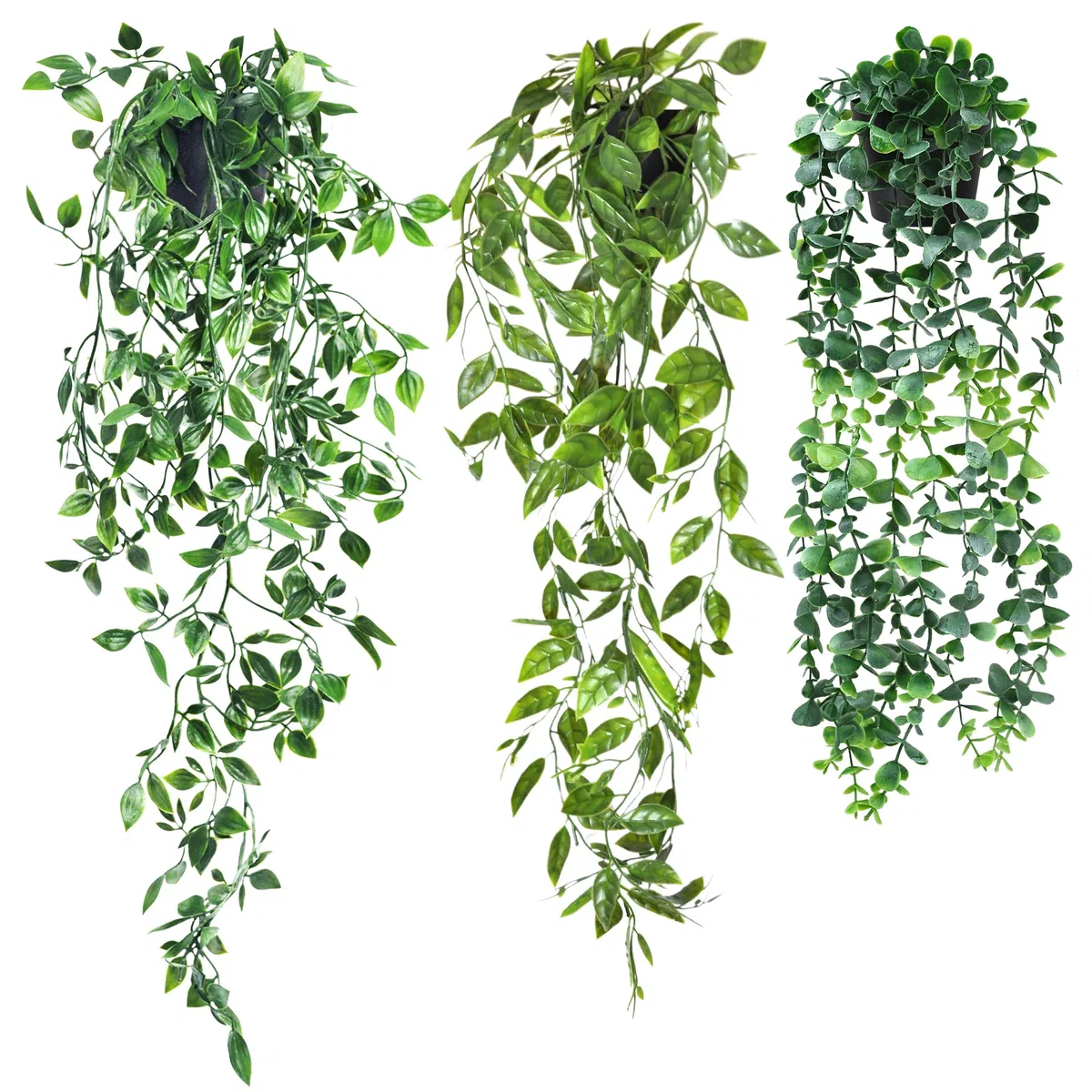 SHEPIN 3 Stück Hängepflanze Künstlich mit Topf,55-85 cm Kunstpflanze Hängend, Künstliche Hängepflanzen wie echt Artificial Plants Plastikpflanzen Deko für Indoor Outdoor Draußen Garten Deko