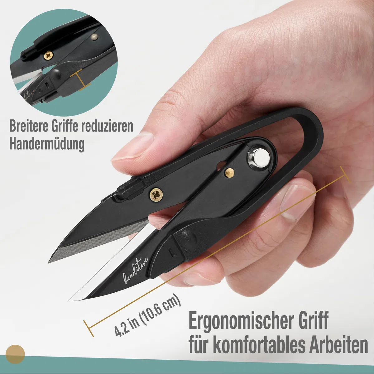 Beaditive Premium Fadenschere - Faden-, Garn-, Stickereischneider zum Nähen, Quilten, Stricken, Schmuckherstellung - Klingen aus Hartstahl mit Schutzkappe und Umhängeband