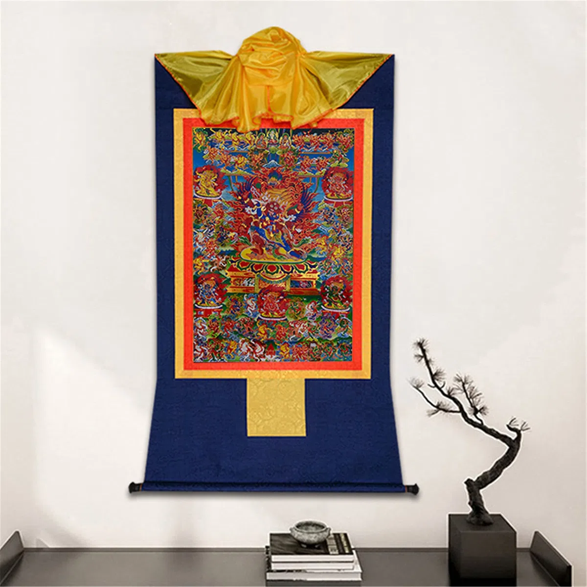 Gandhanra Thangka Tibetische Wandbehang,58 Wrathfu Gottheiten des Bardo Thodol (Tibetanisches Totenbuch),Heißgeprägter Buddha Wandteppich für Zen Wohnkultur, Meditation, Spirituelle Entspannung