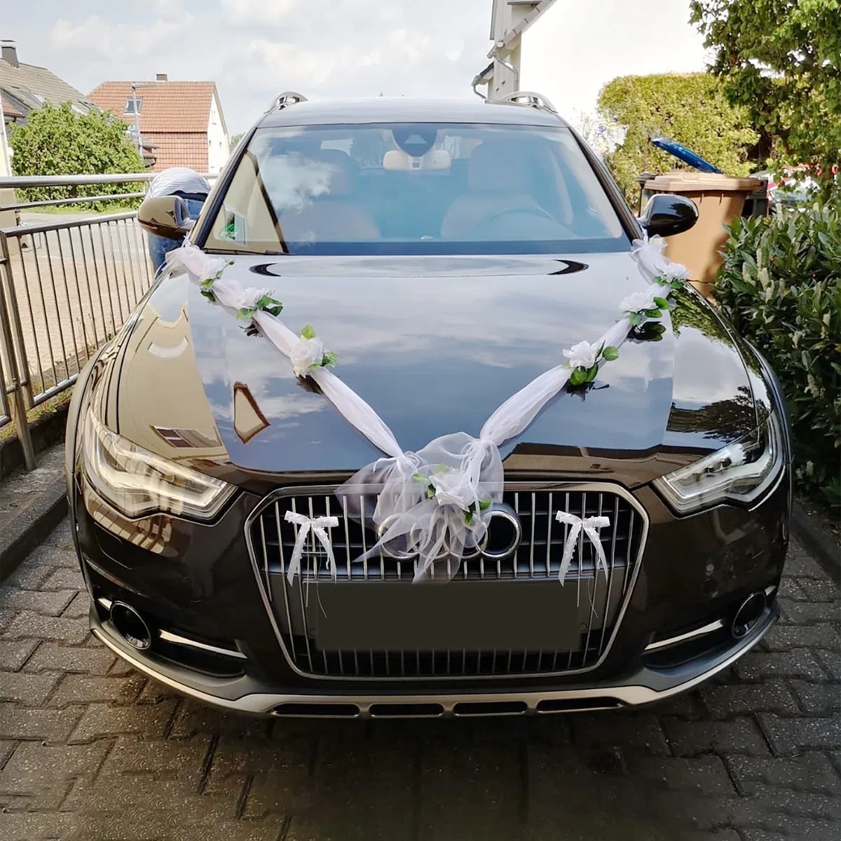 50 StüCk Autoschleifen Hochzeit - Weiß Mit Herzen Schleifen Auto - Hochzeit Weihnachtsschleifen Hochzeitsdeko - Handgemacht Satinband FüR Hochzeits (25 * 15cm)