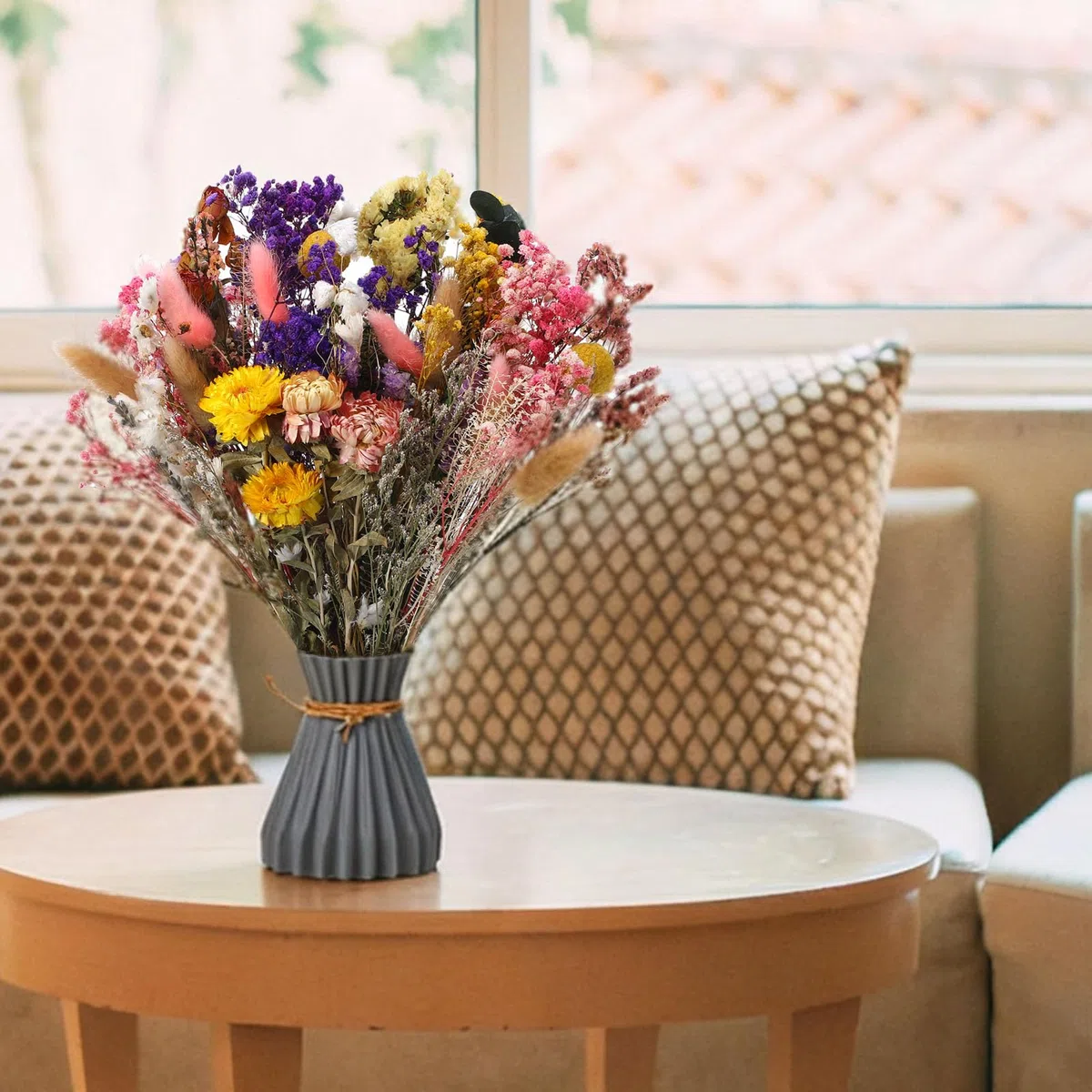 46 Stück Trockenblumenstrauß Deko Set, 15 Sorten Trockenblumen Blumen, Bunt Getrocknete Blumen, Natürlichen Strohblumen für Wohnzimmer Home Hochzeit Vasen Tischdeko