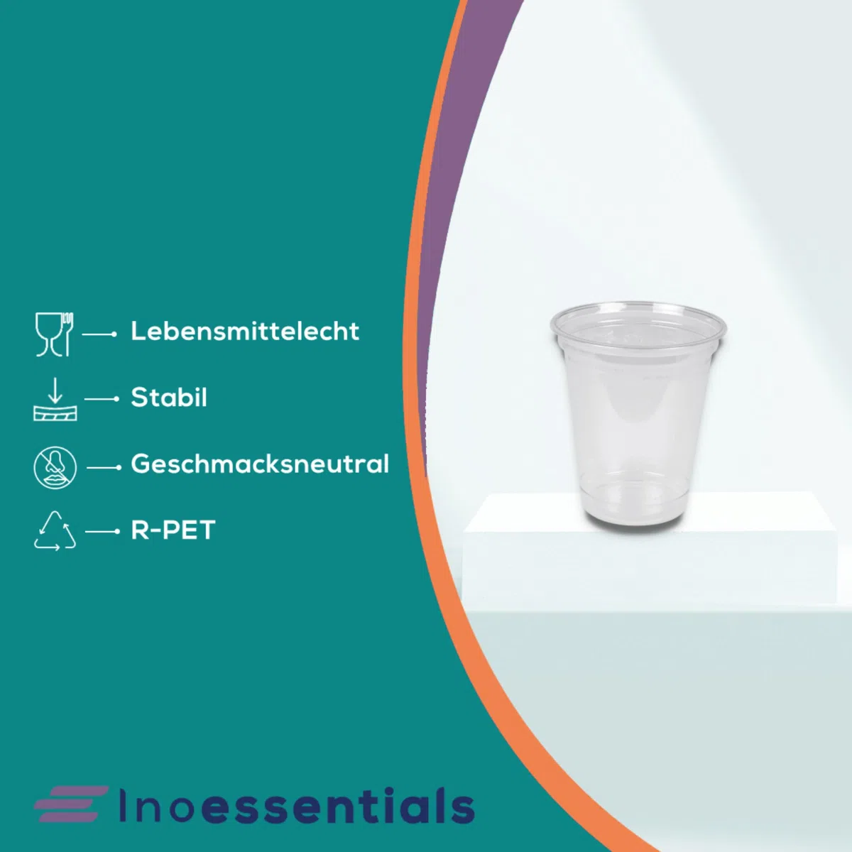 Inoverse 50 Stück Smoothie Becher to Go 300 ml, Dessertbecher, Plastikbecher für Eiskaffee, Cocktail, Bubble Tea mit Domdeckel mit Loch