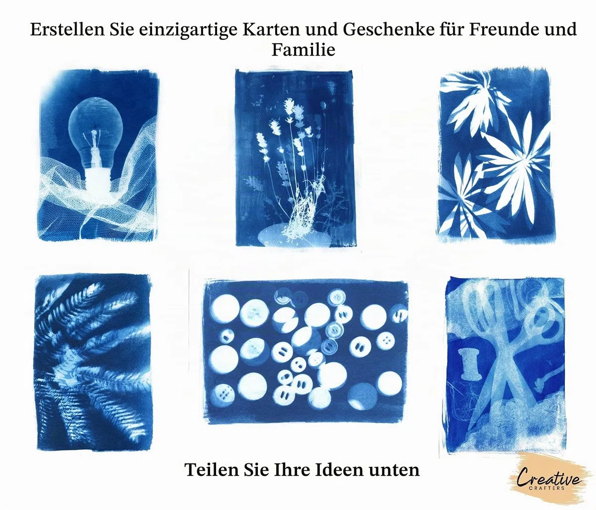 Creative Crafters Cyanotypie Kit mit Handgefertigtem Künstlerpapier, Schaumpinseln & Tipps Blatt - Cyanotype Kit zur Herstellung von Solar Fotopapier für Sonnenographie, Solardrucke