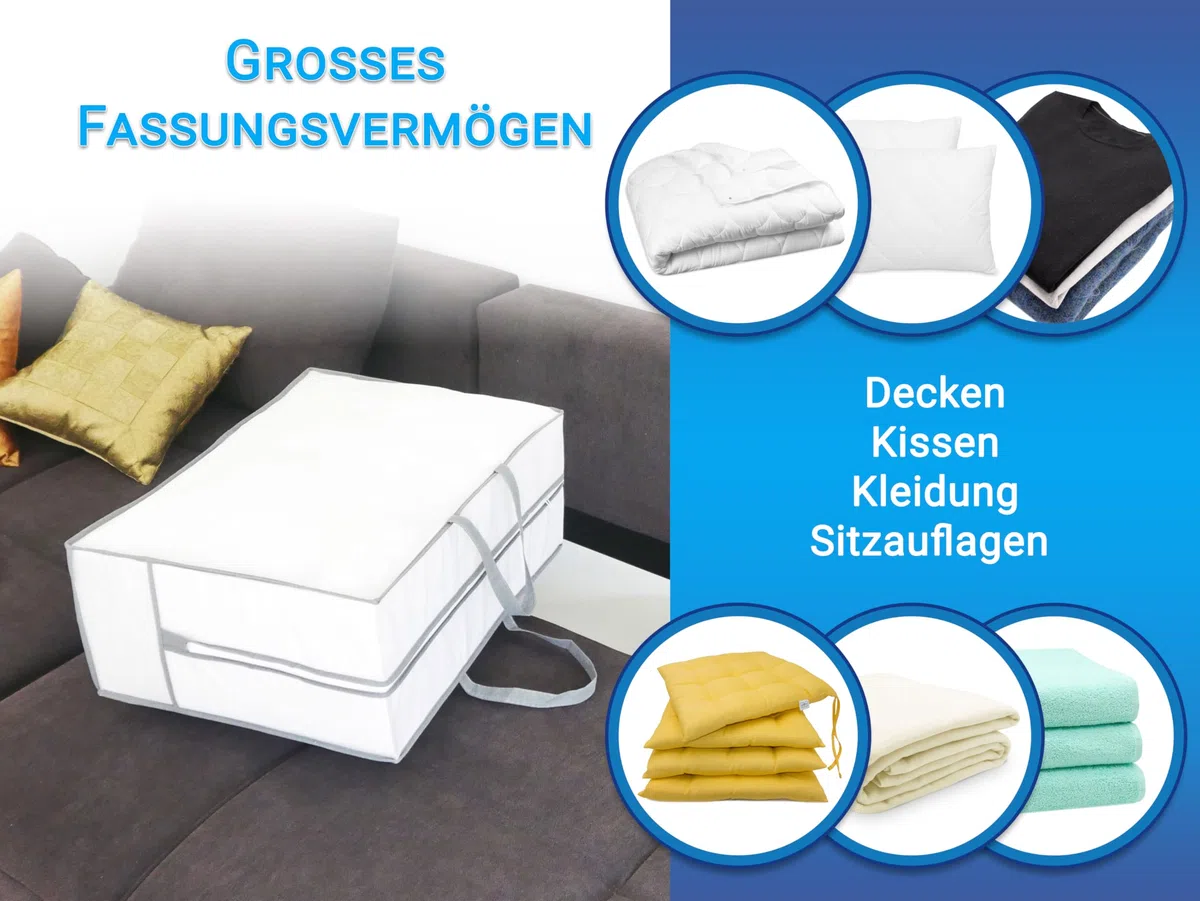 ZOLLNER 2er Set Aufbewahrungstasche in ca. 65x25x50 cm - weiß grau - aus Vlies mit PVC Beschichtung - mit praktischem Reißverschluss - zwei Tragegriffe - Kapazität bis 81,25l