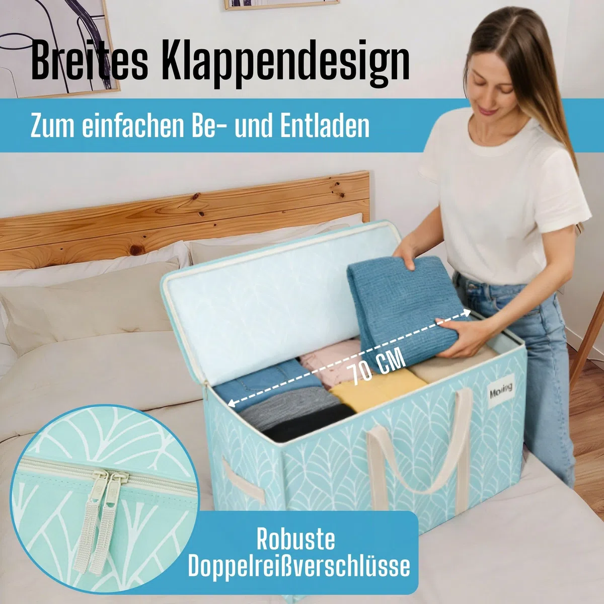 VENO 102 Liter Große Aufbewahrungstasche, Aufbewahrungsbox mit Deckel, Starke Griffe Umzugstaschen mit Reißverschlüssen, Alternative Umzugskartons, Faltbare Kleideraufbewahrung (Immergrün, 2er Pack)