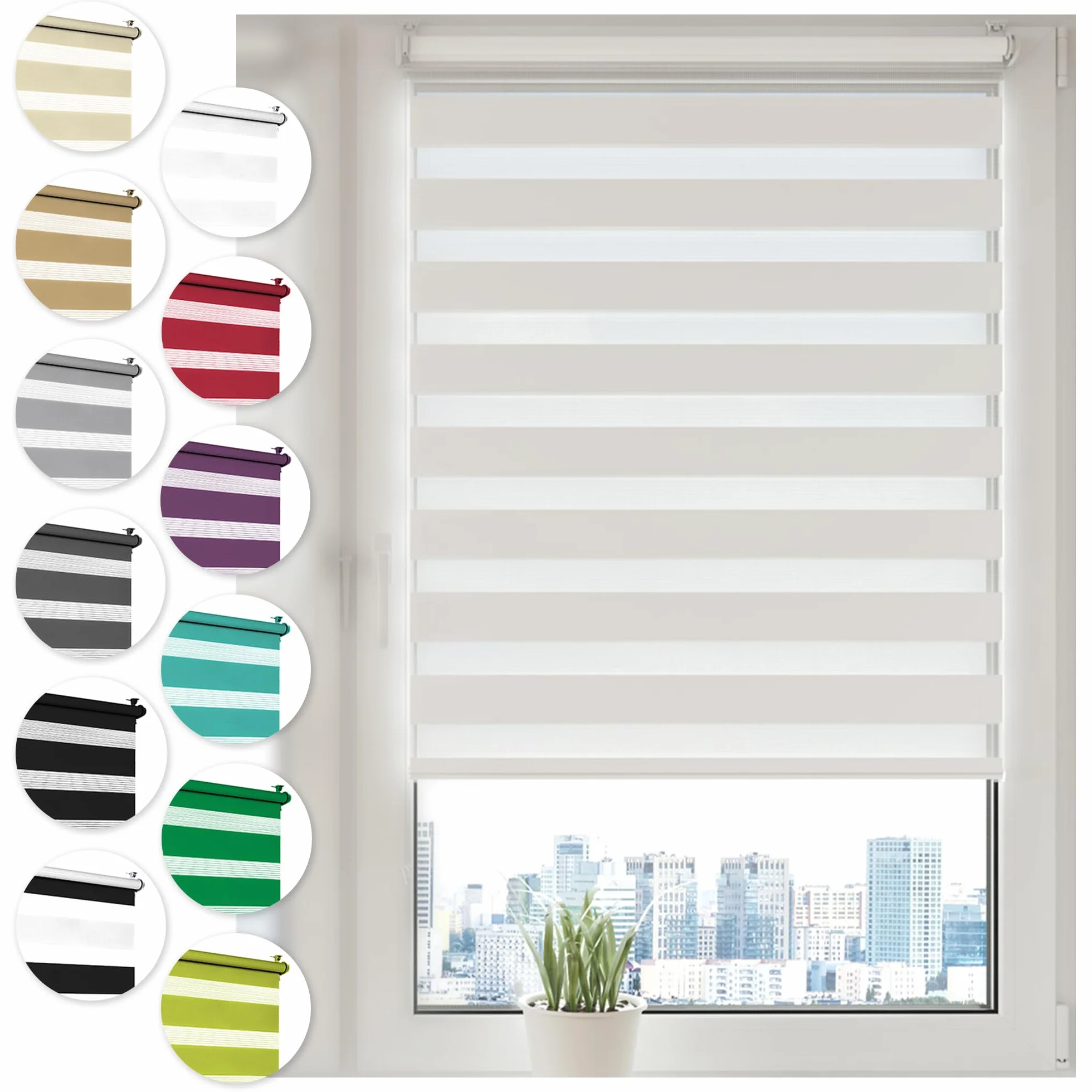 Doppelrollo Klemmfix ohne Bohren 80cm x 130cm Weiß Duo Rollo Klemmrollo Sonnenschutzrollo Fensterrollo für Fenster & Türen Zebrarollo Seitenzugrollo