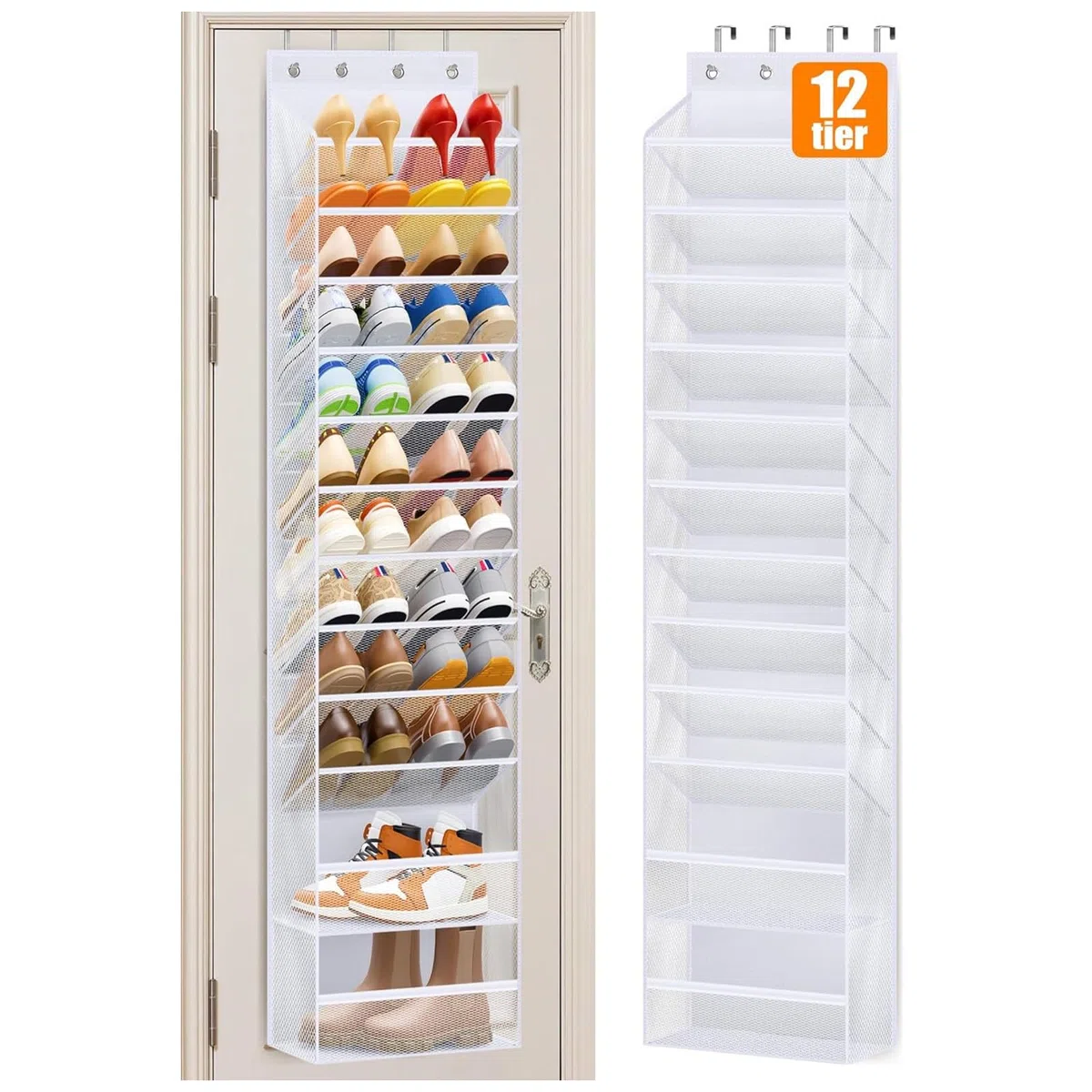 MISSLO 12 Fächer schuhregal schmal, Große Kapazität tür schuh organizer für schrank, schuhaufbewahrung hängend Platz für 24 Paar Sandalen, High Heels, Stiefel (Weiß)