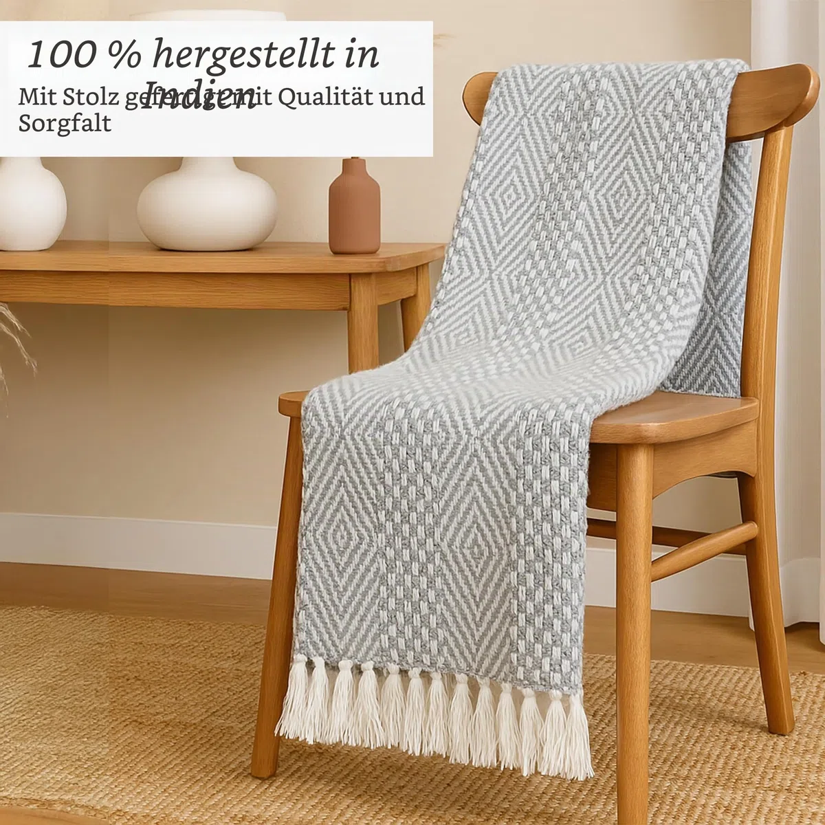 Wilde Taube Grau Gewebte, rustikale Überwurfdecke im Landhausstil Baumwolle, luxuriöse Qualität, Überwurf für Sofa, Couch, Bett, perfekt für drinnen und draußen, 127 x 152 cm