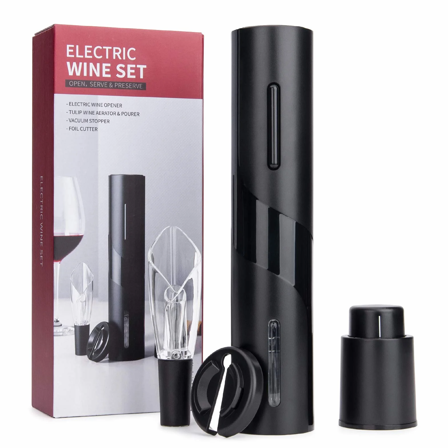 mafiti Elektrisches Weinflaschenöffner-Set, elektrischer Korkenzieher, automatischer Flaschenöffner, kabelloser Weinöffner, Weinflaschenöffner-Set inklusive Folienschneider, Weinausgießer und Vakuum-W
