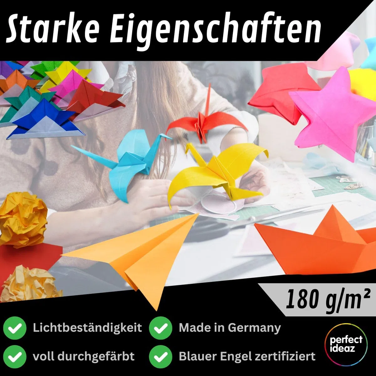 perfect ideaz - 39 Blatt Tonkarton DIN-A3, 13 Farben, 180 g/m², made in Germany, Blauer Engel zertifiziert (13 Farben)