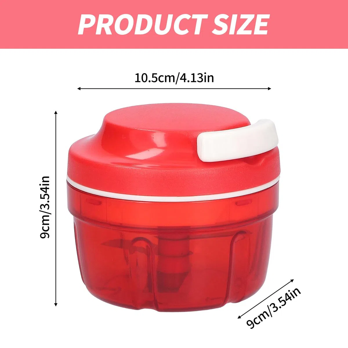 Zwiebelschneider, Zwiebelschneider mit Seilzug, Multizerkleinerer Manuell, Gemüseschneider Haushalt Kordelzug Design, Handbuch Gemüsehacker, Shredder Fleischmixer, Küchenbedarf (Rot-300ML)