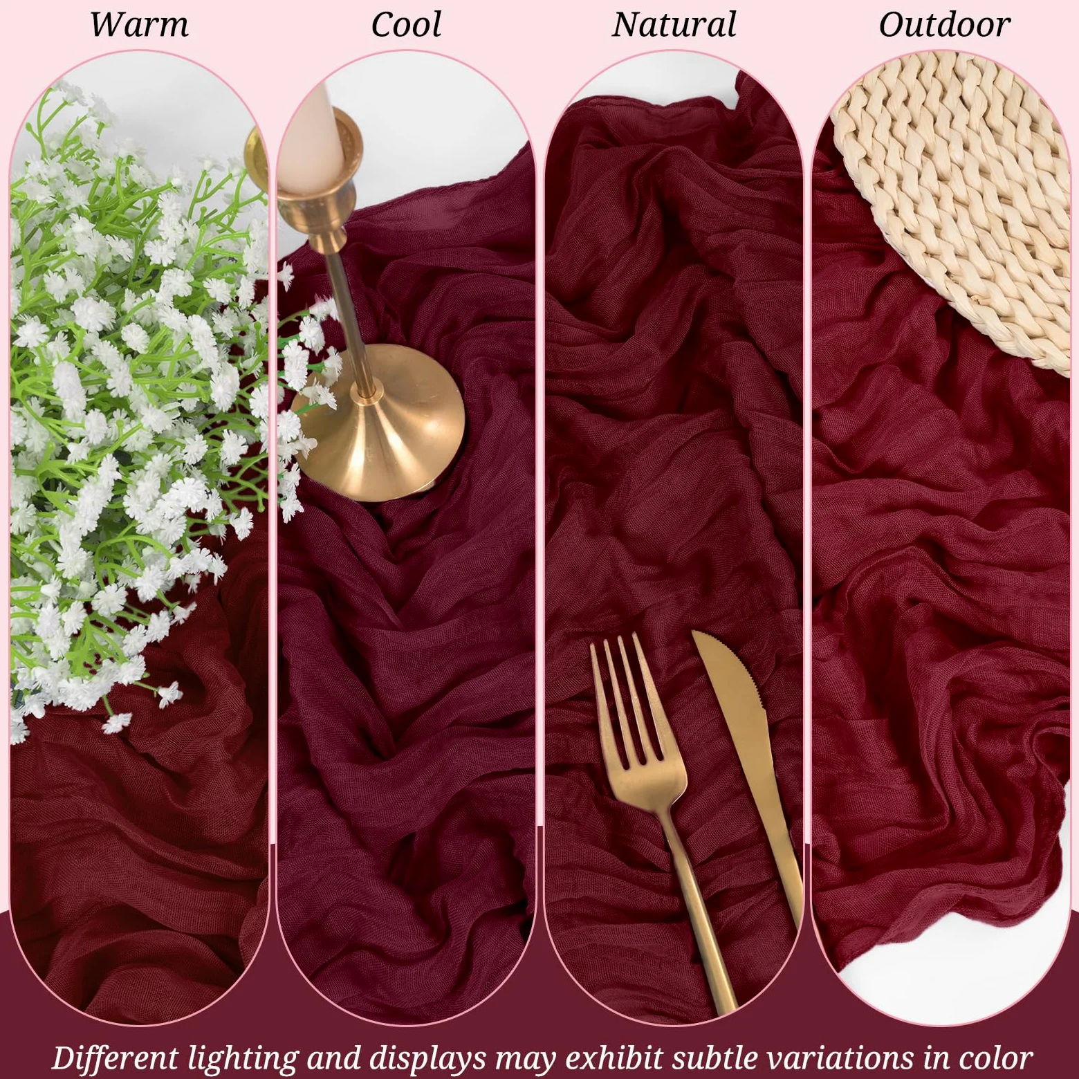 6 Stück Burgund Käsetuch Tischläufer 45 x 275 cm rustikaler Gaze Stoff Tischläufer Romantisch Hochzeits Seihtuch Tischläufer für Hochzeiten, Festivals, Jubiläum, Abendessen, Outdoor -Partys