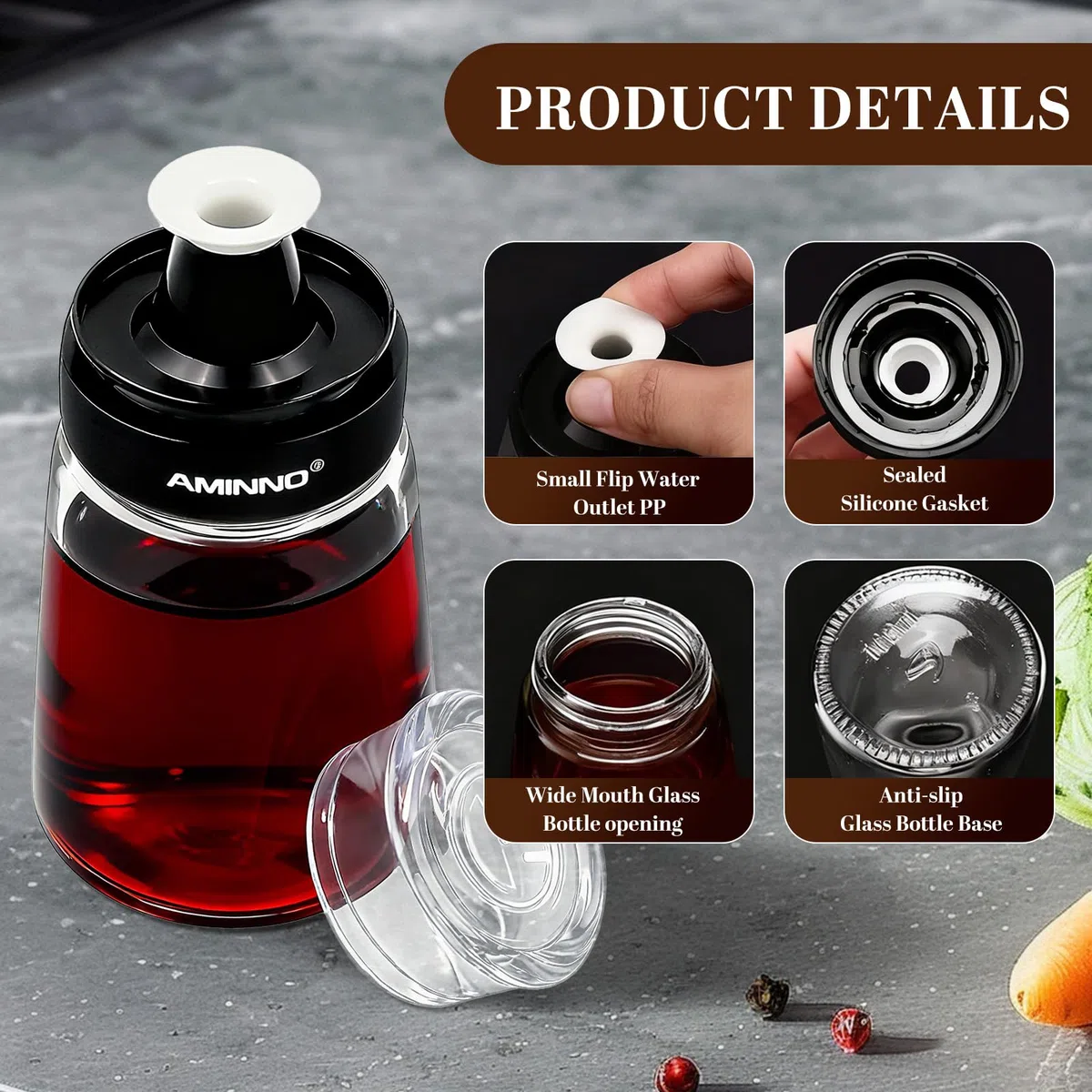 2 Stück Essig und Ölflaschen Set Camping, Auslaufsichere Ölflasche mit Ausgießer, Gut Versiegelt Essig Öl Flaschen für Olivenöl Salatdressing Sirup, Ölspender Glas für Camping