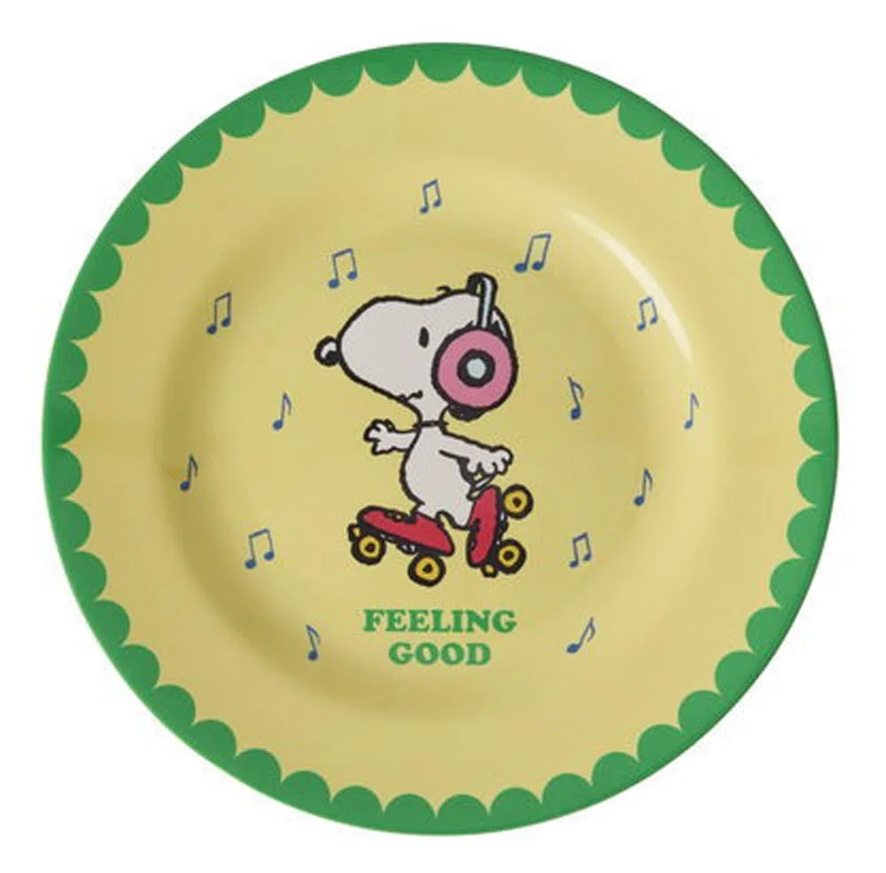 Rice Teller rund aus Melamin BPA-frei mit Snoopy Print in Gelb Ø 20 cm - Frühstücksteller & Kuchenteller für Camping, Picknick & Alltag