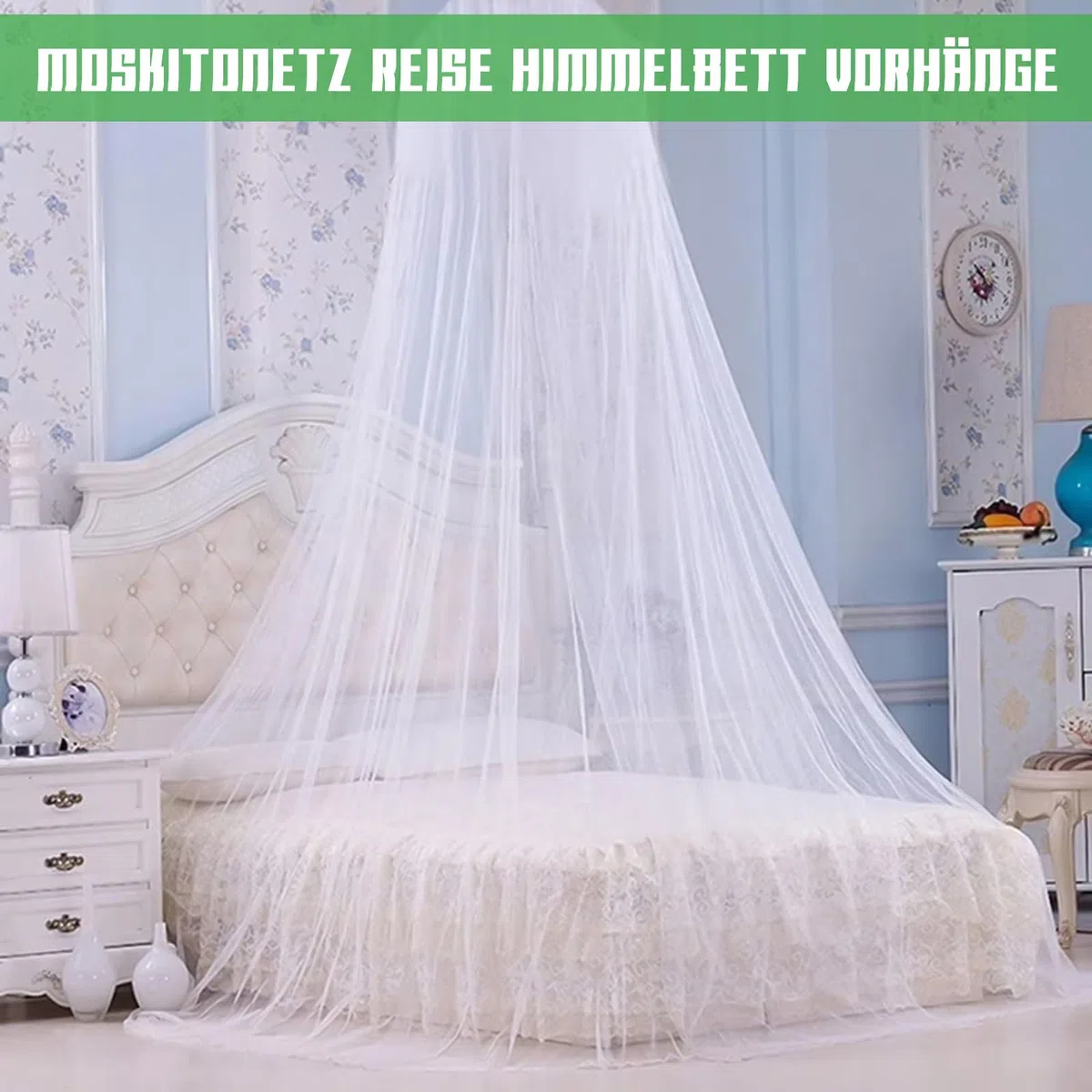 Moskitonetz Bett für Doppelbetten Einzelbett - Moskitonetz Feinmaschiges als Moskitoschutz, Moskitonetz mit Haken, Mückennetz Bett Geeignet Camping Reise und zu Hause, Fliegennetz Moskitonetze Weiß 2M
