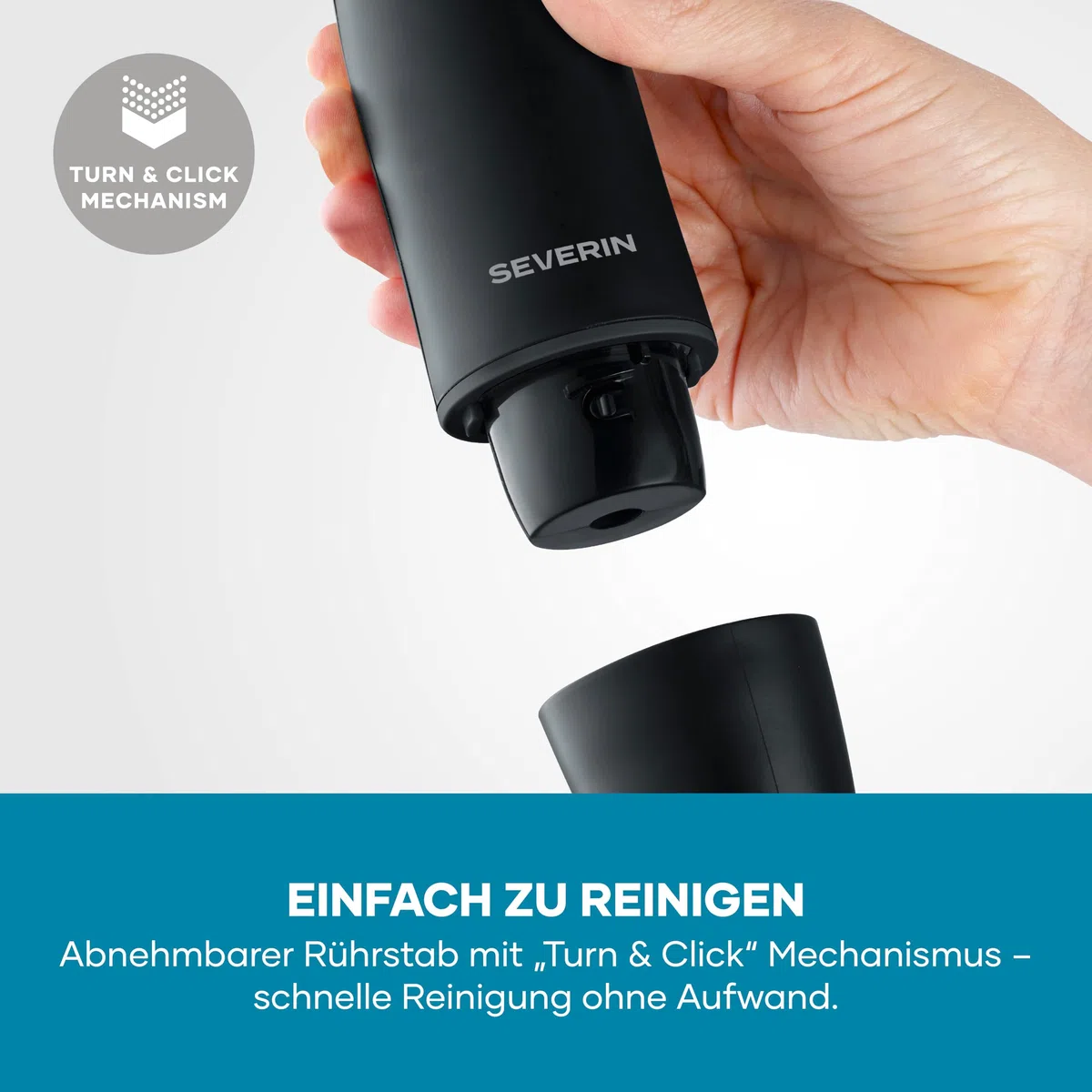 Severin Stabmixer zum Pürieren und Zerkleinern, Mixstab, abnehmbarer Mixfuß, Turbotaste, 2-Klingen-Messer, einfache Reinigung, rutschfester Griff, für Smoothies, Shakes, Saucen, 350W, schwarz, SM 3760