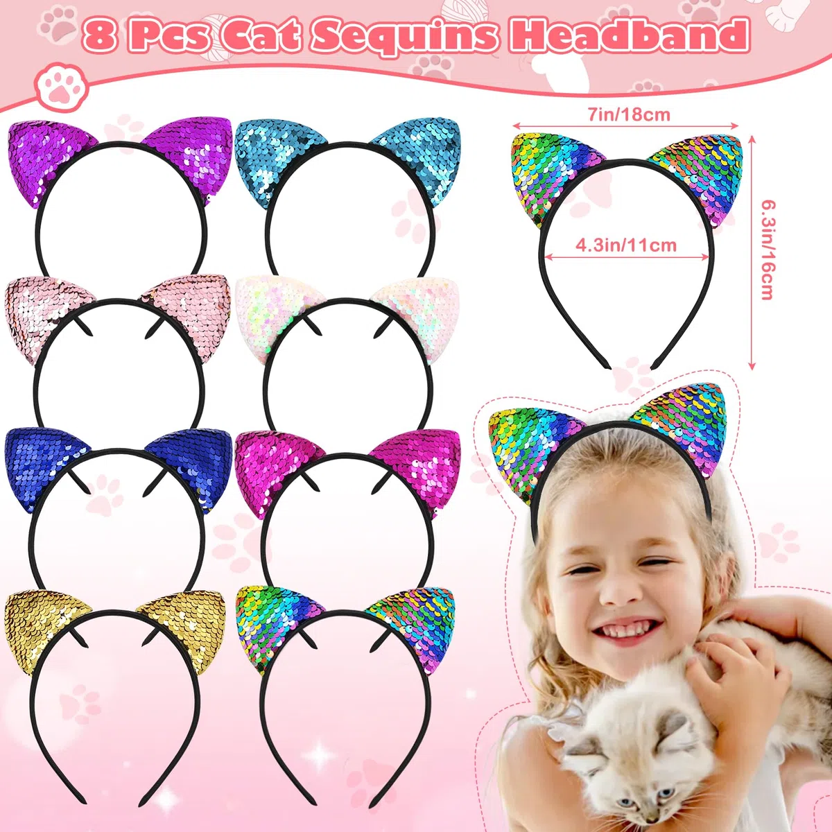 G.C Katzen Mitgebsel Kindergeburtstag Pinata Geburtstag Mädchen mit Pailletten Katzenohren Stirnband und Schlüsselanhänger Tattoo Katze Give Aways Gastgeschenk Mitbringsel Kindergeburtstag Mädchen