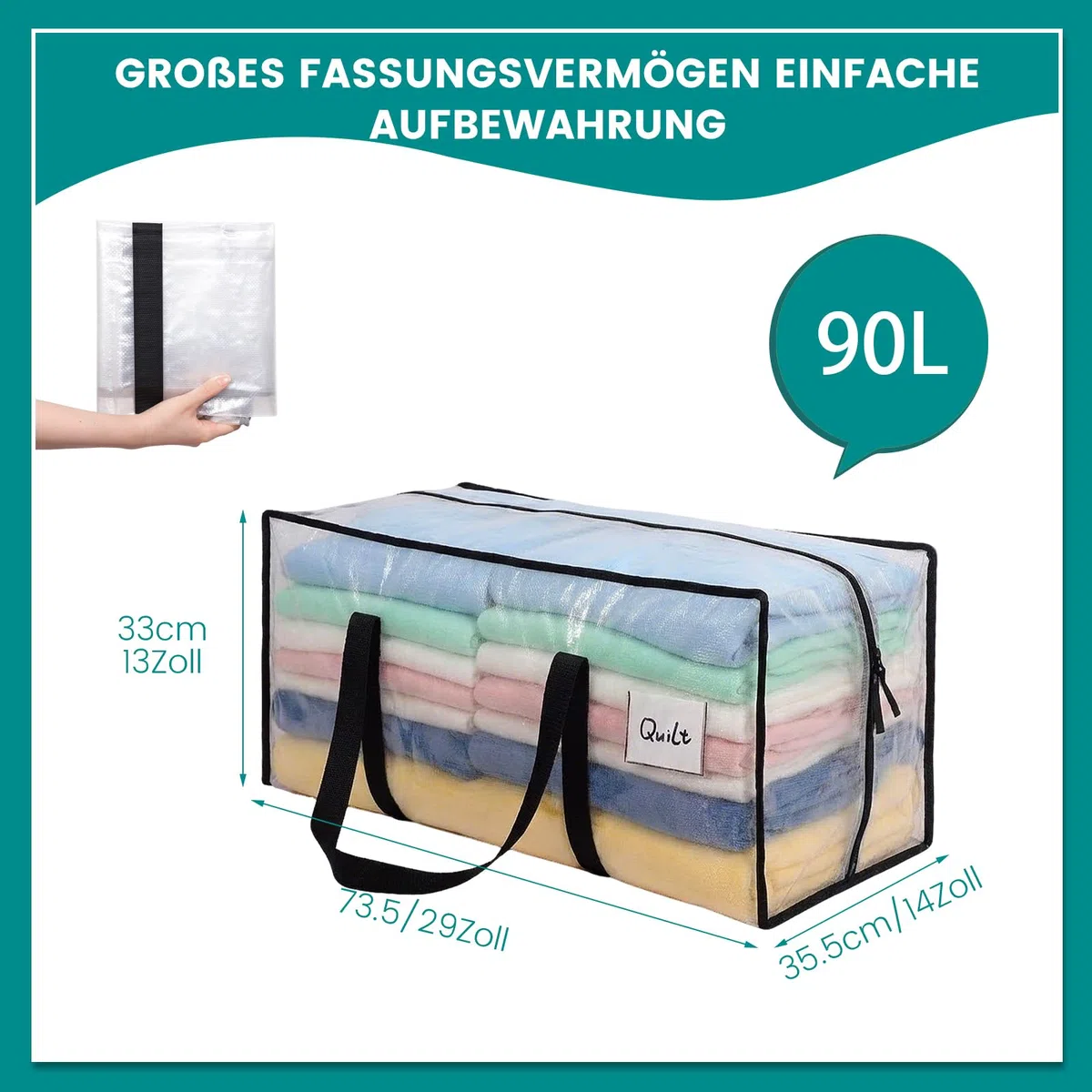 Dntorx 4 Stück 90L Aufbewahrungstasche, Heavy-Duty Weihnachtslager Transparente Umzugskartons Große mit Reißverschluss Griff Faltbar Weihnachtsbaum Tasche für Umzug Bettwäsche Kleidung Aufbewahrung