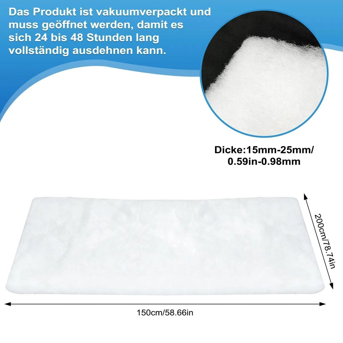 150cm x 2m Non-Woven Upholstery Wadding, 200g/m² 100% Polyester Batting Roll, Hypoallergenic & Flame Retardant Filling for Cushions, Bedding, Quilting and DIY Crafts