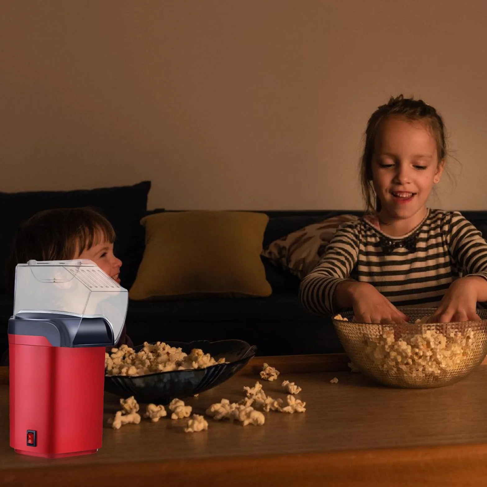 BAIFULAI 1200w Popcornmaschine, Mini Heißluft Popcorn Maker Gesund Ohne Öl Fett 2 Minuten One-Touch-Bedienung für Zuhause Filme Weihnachten Partys Fußballabend