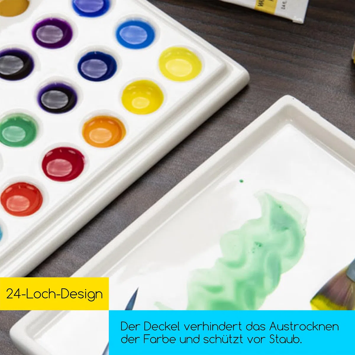 MEEDEN 24-Well Keramik Aquarell Palette mit Deckel,Porzellan Misch Künstler Palette 15 x 11 cm (6 x 4,5 Zoll) für Künstler Aquarell Gouache Malerei