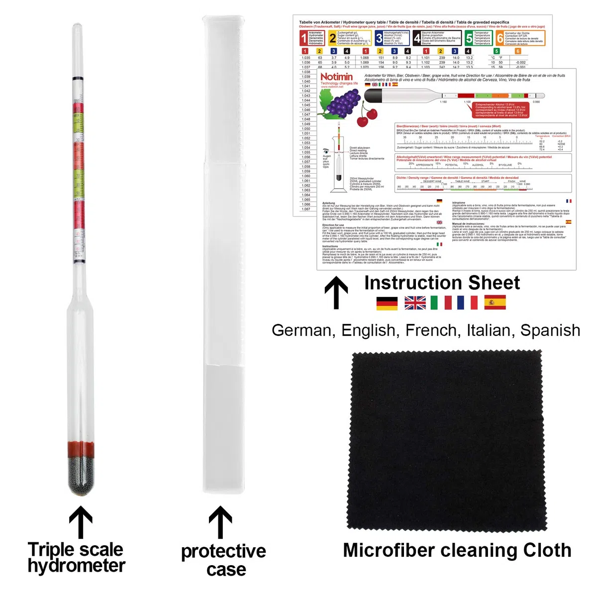 Zuckergehalt Messgerät Winzer Hydrometer für Hausbrauwein, Obstwein, Bier - Alkoholmeter zur Messerung von Dichte, Zuckergehalt, potentiellen Alkoholgehalt vor der Gärung(Anleitung in Deutsch)