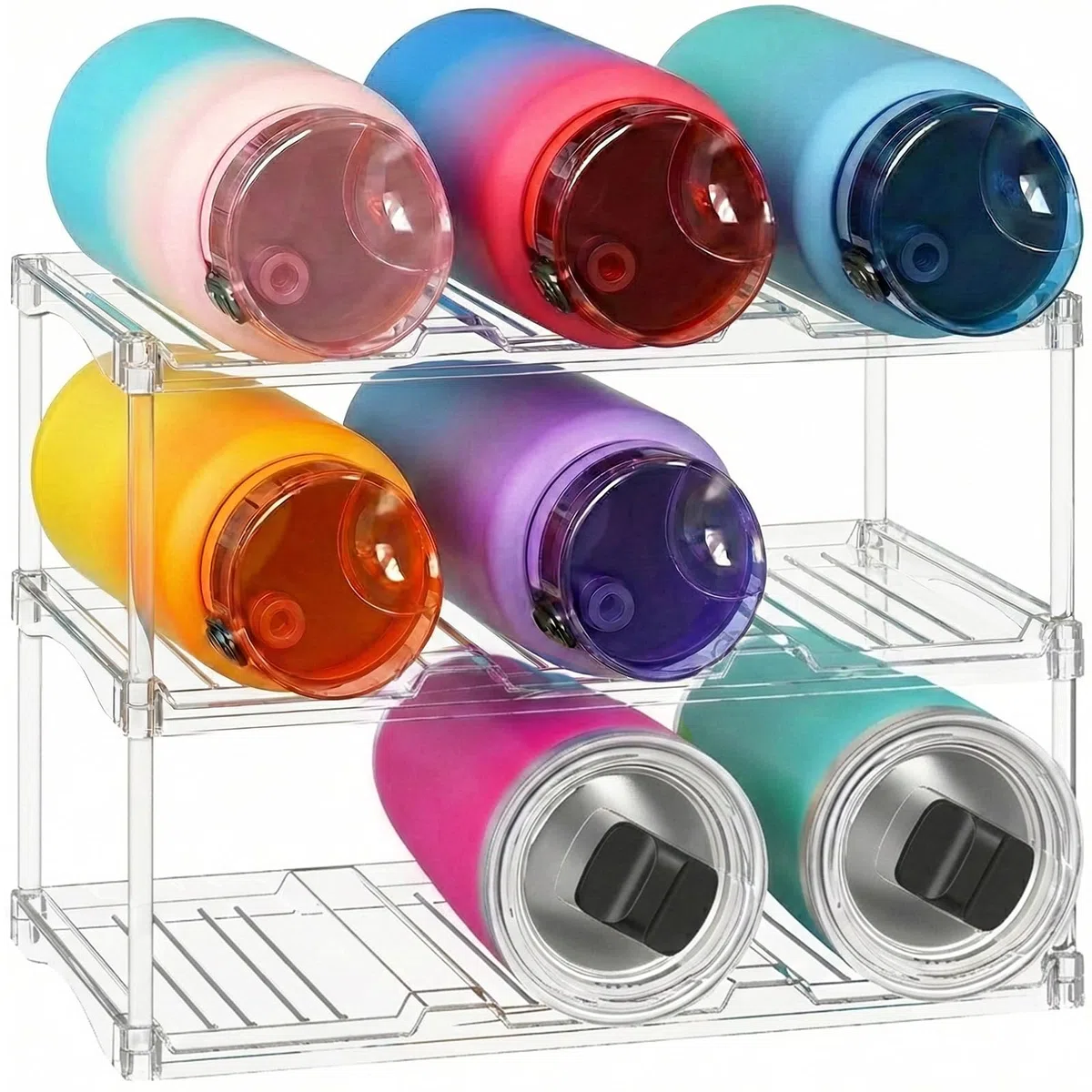 Lifewit Stapelbarer Flaschenorganizer aus Kunststoff für Zuhause, Tumbler- und Becherhalter, Transparenter Flaschenständer für Wein, für Arbeitsplatte und Schrank, 3-stufig, Platz für 9 Flaschen