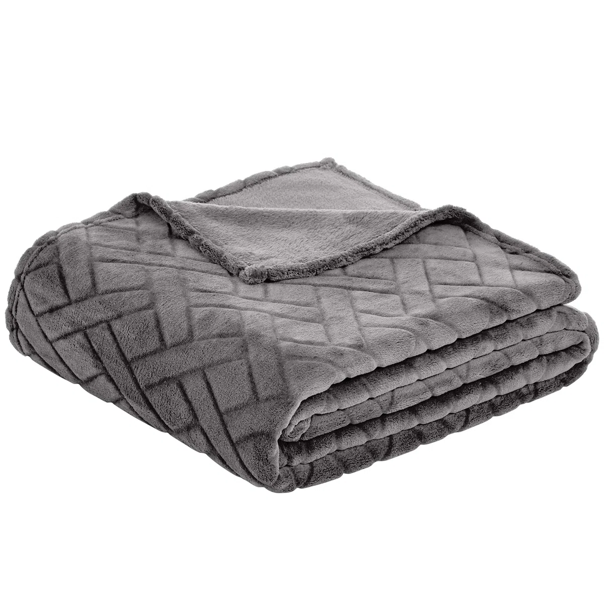 Amazon Basics Fleece-Überwurf Kuscheldecke, geprägt – Grau, 150 x 200 cm