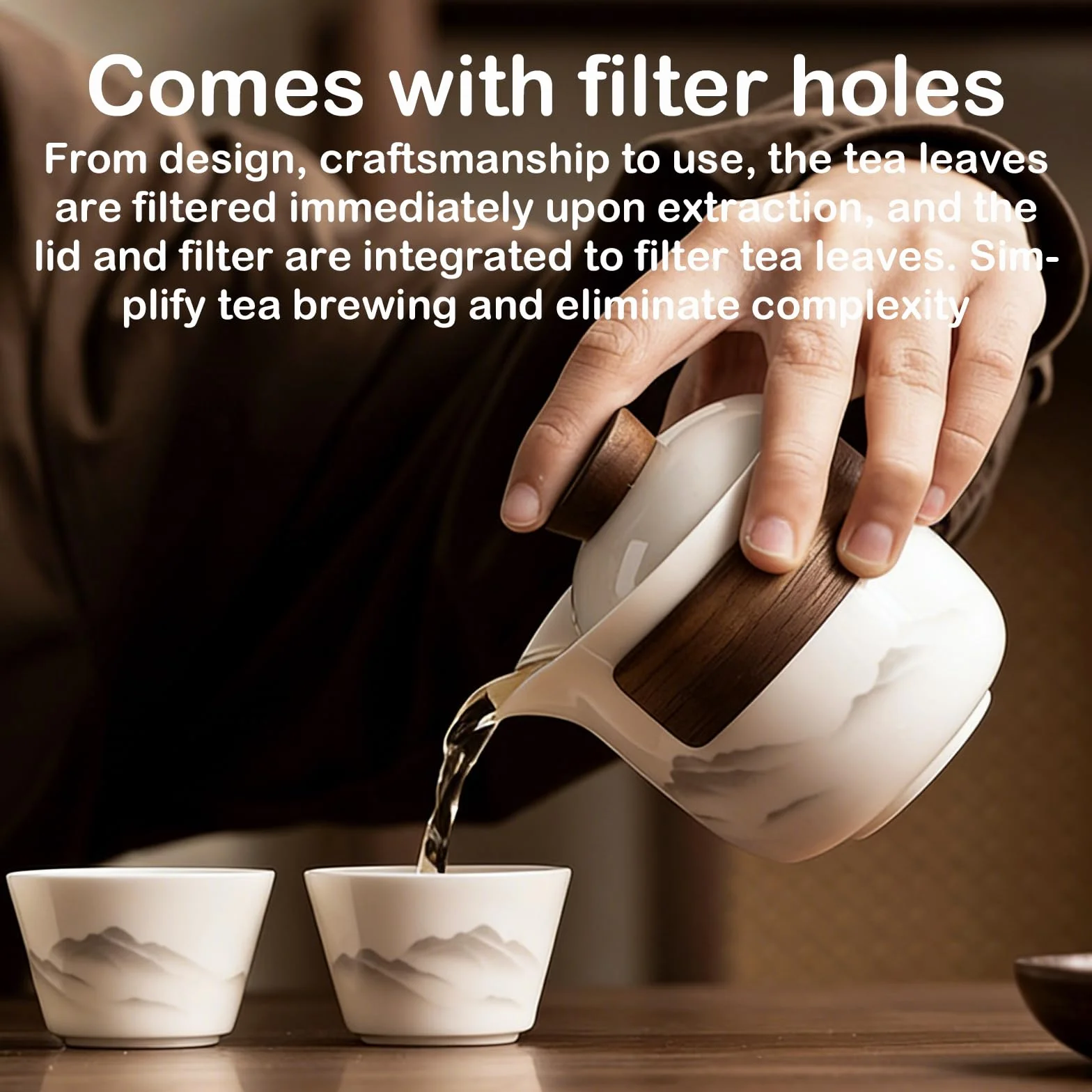 PORFOYO Chinesisches Gongfu-Tee-Set, 200ml Tragbares Keramik-Teekannen-Set, Hochwertiges Porzellan Teeset, Keramik Teekannen-Set, Einteiliges Set Für Reisen, Zuhause Und Büro, Weiß-Orange