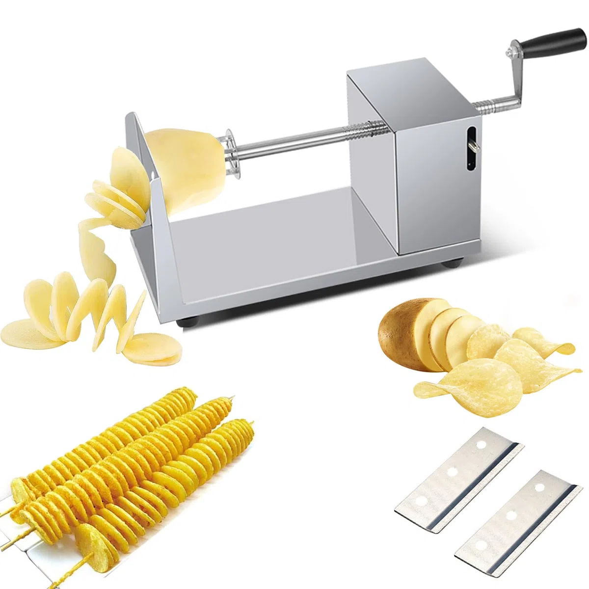 Spiralschneider Kartoffel, Kartoffelschneider Spirale Edelstahl Kartoffel Spiralschneider Geeignet für KartoffelnObst, Tornado Chips, Gurken oder Karotten - inkl. Ersatzklinge