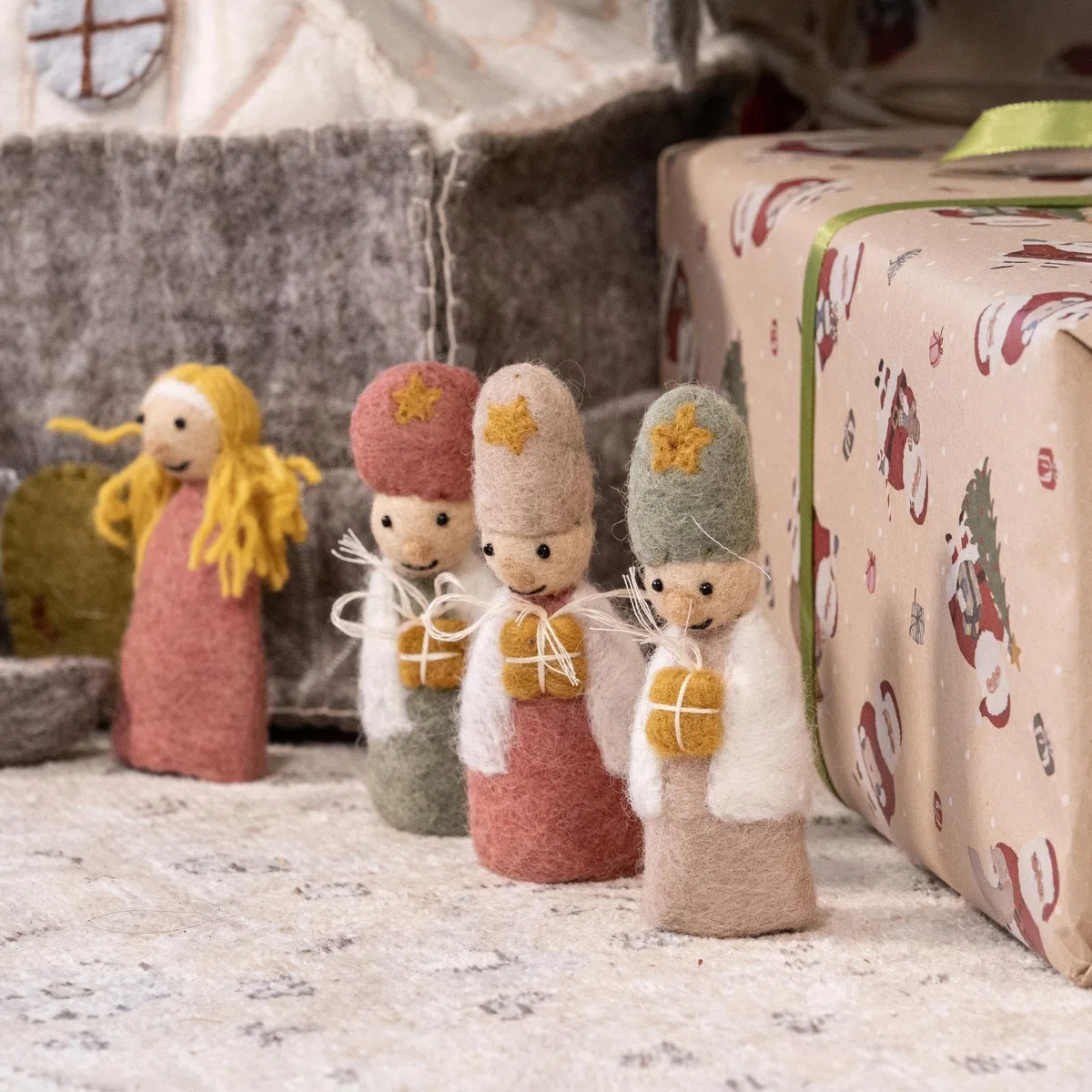 Én Gry & Sif Heilige DREI Könige, Krippenfiguren aus Filz, Hand-Made, fair-Trade, Kinderzimmerdeko, besondere Weihnachtskrippe, 10 cm groß