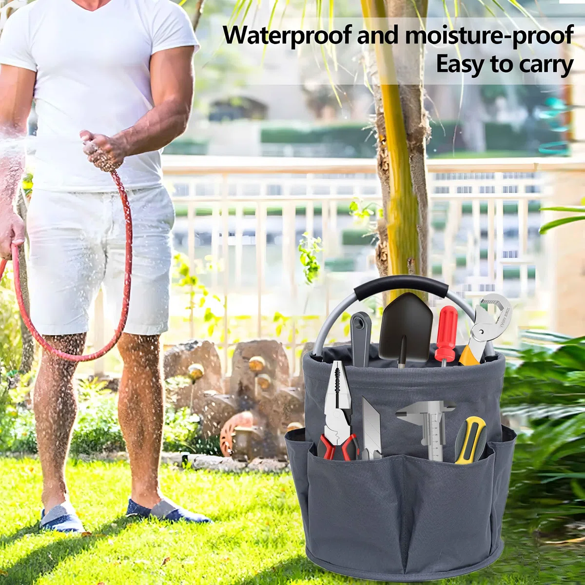 Putzmittel Organizer, Reinigungskorb Mit Griff, Gartentasche Mit 6 Taschen, Foldable Waterproof 17L Cleaning Caddy Für Innenbereich,Garten,Badezimmer