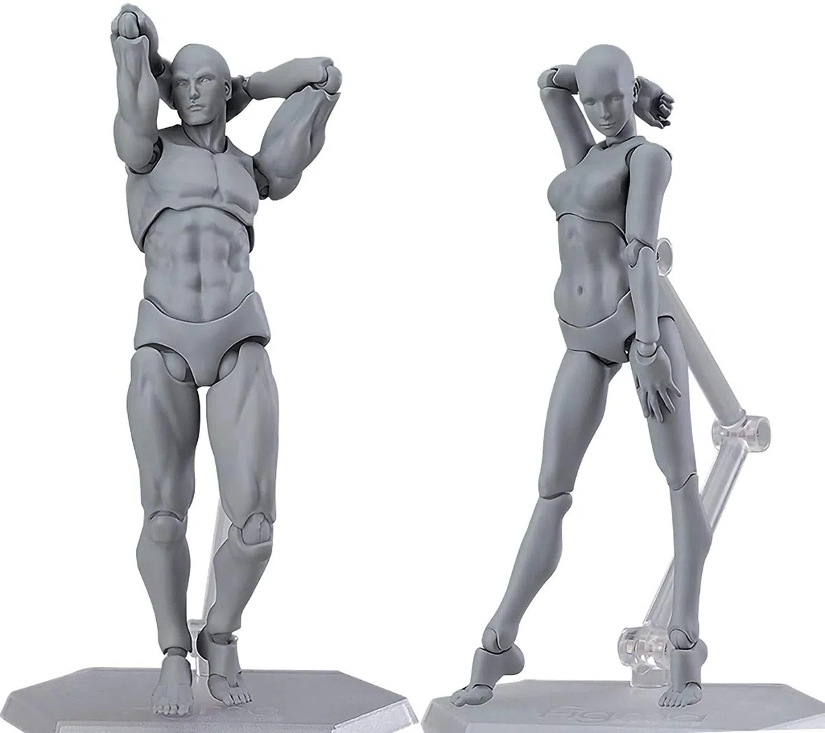 Body Kun Puppe, Künstler-Schaufensterpuppe, Blockkopf, Gelenk-Mannequin, Zeichenfiguren für Figurmodell, männlich und weiblich, Set (Grau)