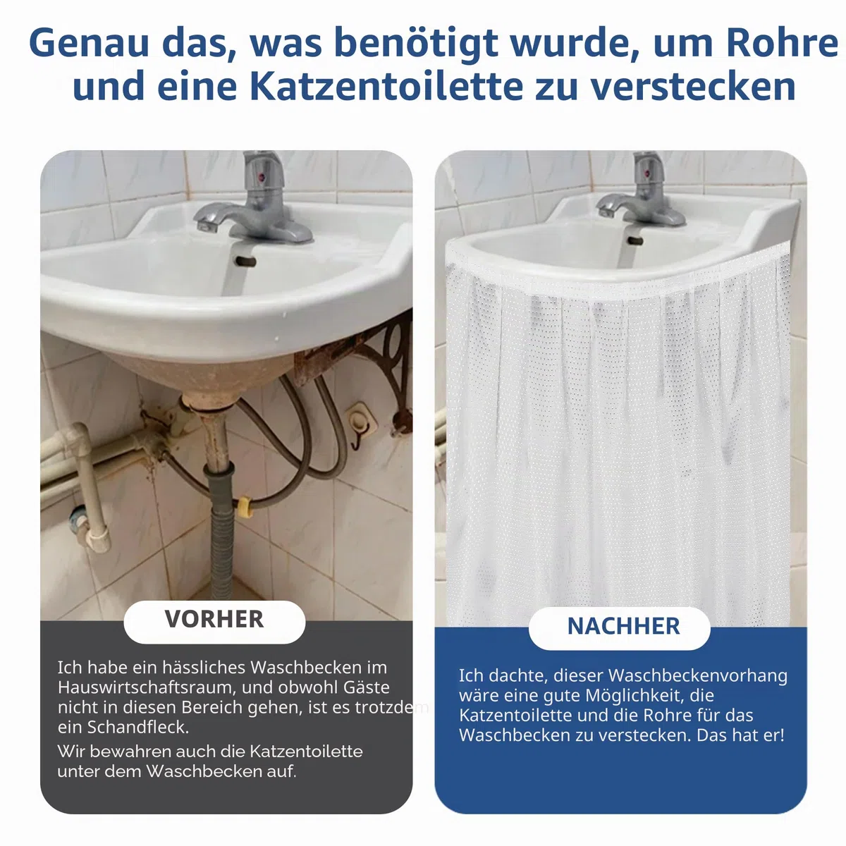 Stoff-Spülbeckenrock für Waschbecken, wasserdicht, unter der Spüle, zum Verstecken von Reinigungsmitteln, selbstklebend, einfache Installation, 140 x 81 cm, Badezimmer-Aufbewahrungslösung