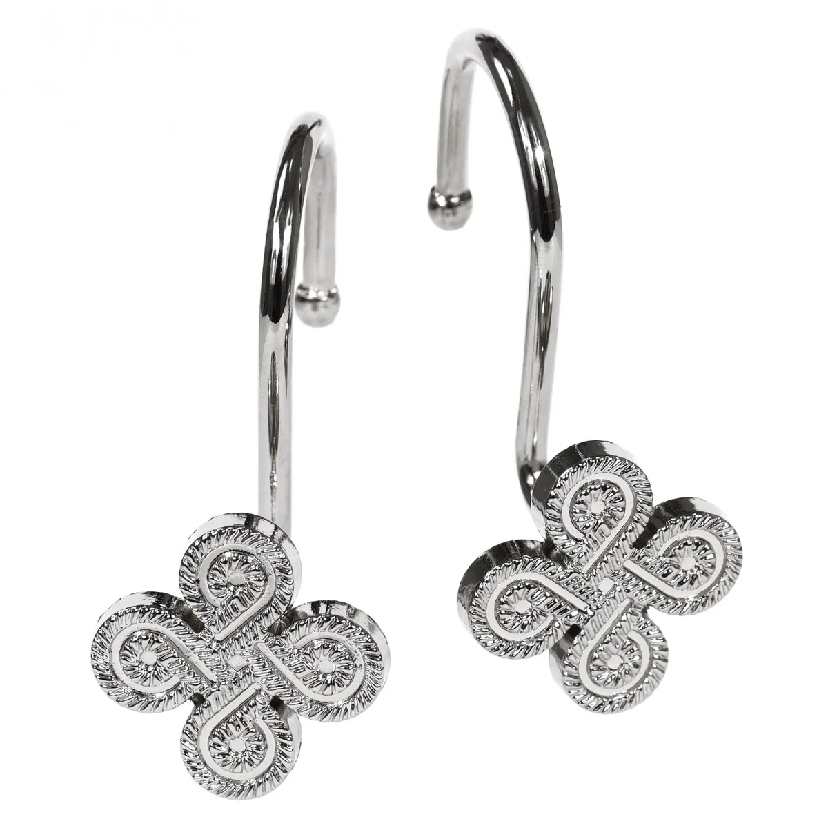 Duschvorhangringe Silber Ringe Duschvorhang Haken: Nickel Metall Duschringe für Duschvorhangstange - Dekorative Blume Klee Duschringe Vorhanghaken Aufhänger für Badezimmer - 12 Stück