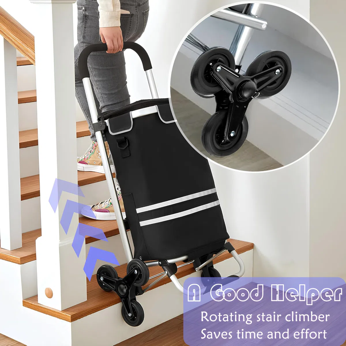 2er-Pack, Einkaufstrolley Ersatzräder, Ersatzrad für Treppenkletterer Sternrad Dreiringrad, Einkaufstrolley Ersatzräder 22 cm, Rutschfeste Räder für Tragbare Treppensteiger, Schwarz, Eisen