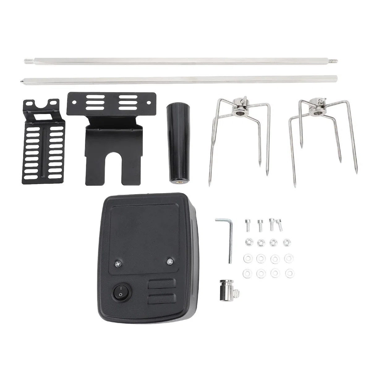 LICAEVEY Universal Rotisserie Grill Kit, Rotisserie -Kit mit 304 Edelstahl -Spuckstäben, Fleischkrallen und Elektrische Stromquelle, Ladungskapazität 15 Kg Lebensmittel