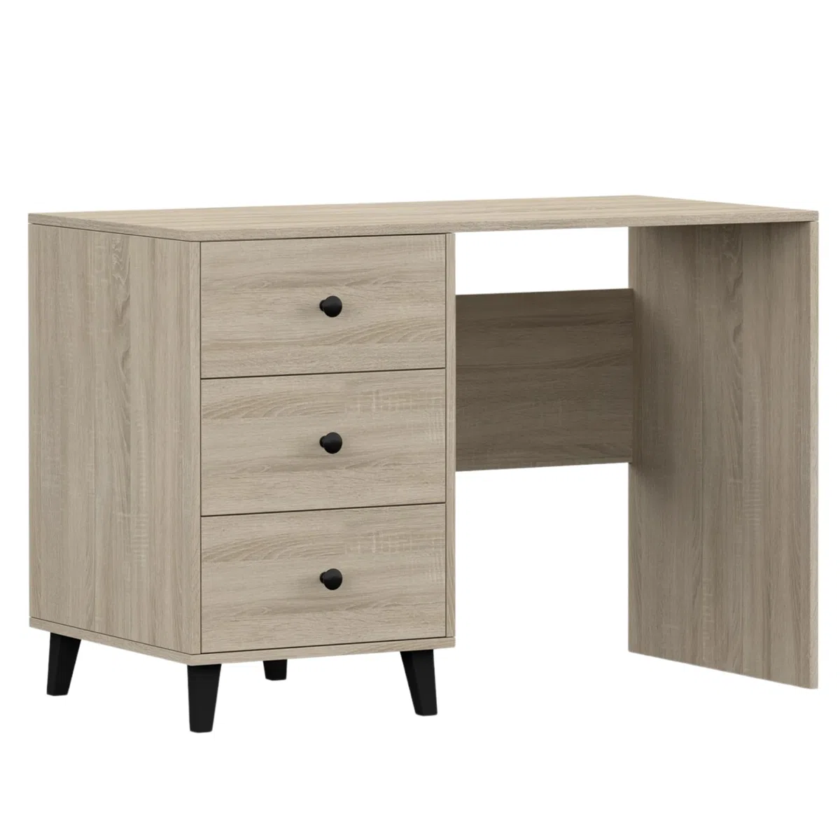 Fabryka Mebli Idźczak Kinderzimmer-Set Fox - Bett, Wandregal, Kinder Kommode, Schreibtisch, Kleiderschrank - Schwarze Holzbeine, Metallgriffe - Modernes Design - Sonoma