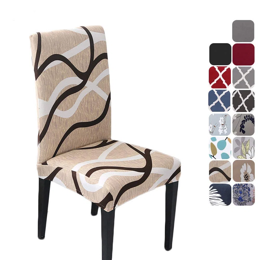 HZDHCLH Stuhlhussen 6er Set Stuhlbezüge Stretch abnehmbar, waschbar, Esszimmerstuhl-Schutzsitz für Hotel Restaurant Küche Hochzeitsfeier（Off-White/Linienmuster/6 Stück