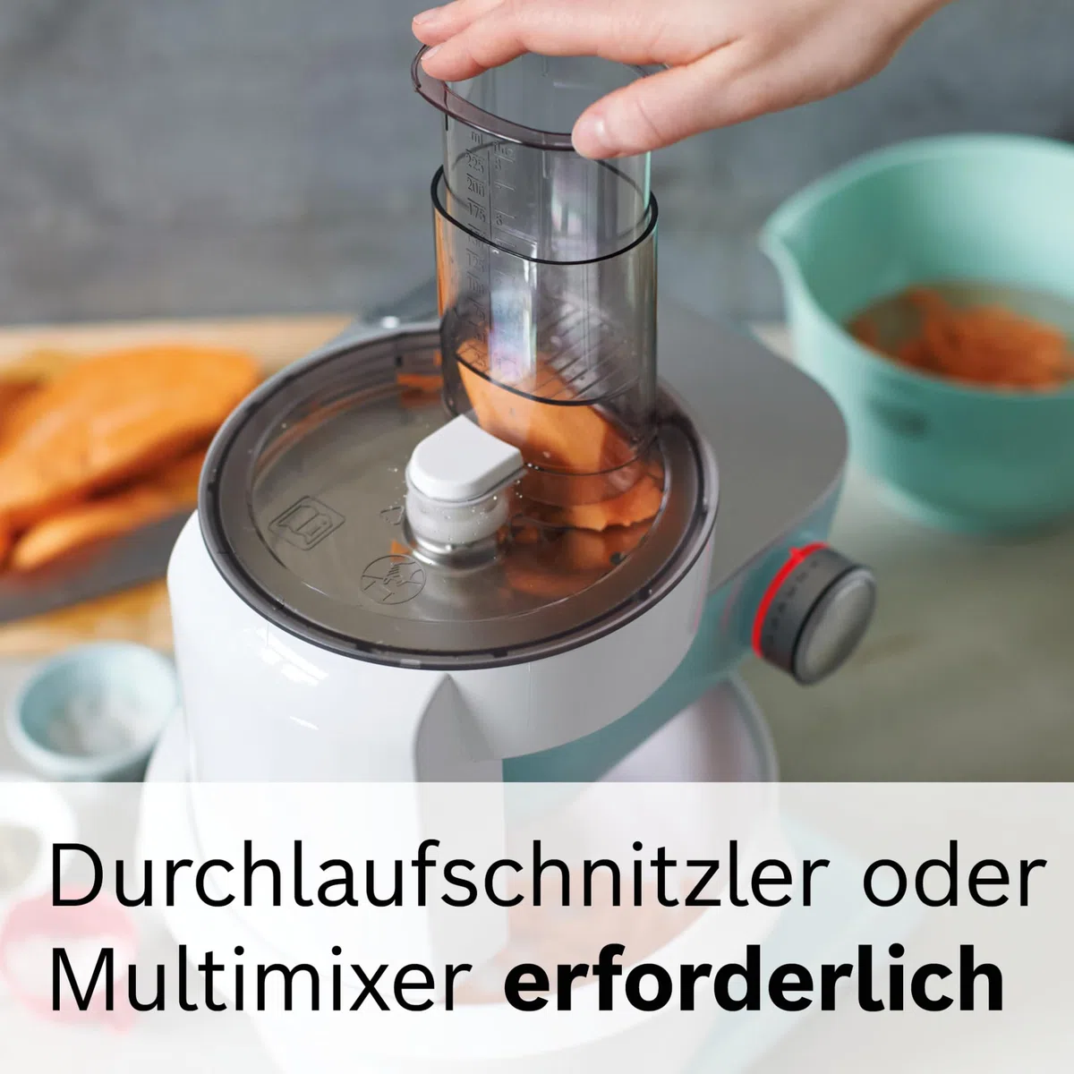 Bosch Asia-Gemüse-Scheibe MUZ45AG1, Zubehör passend für Küchenmaschine Serie 4, Serie 2, MUM4 für feine Gemüsestreifen, Durchlaufschnitzler notwendig, robust, Edelstahl, spülmaschinenfest