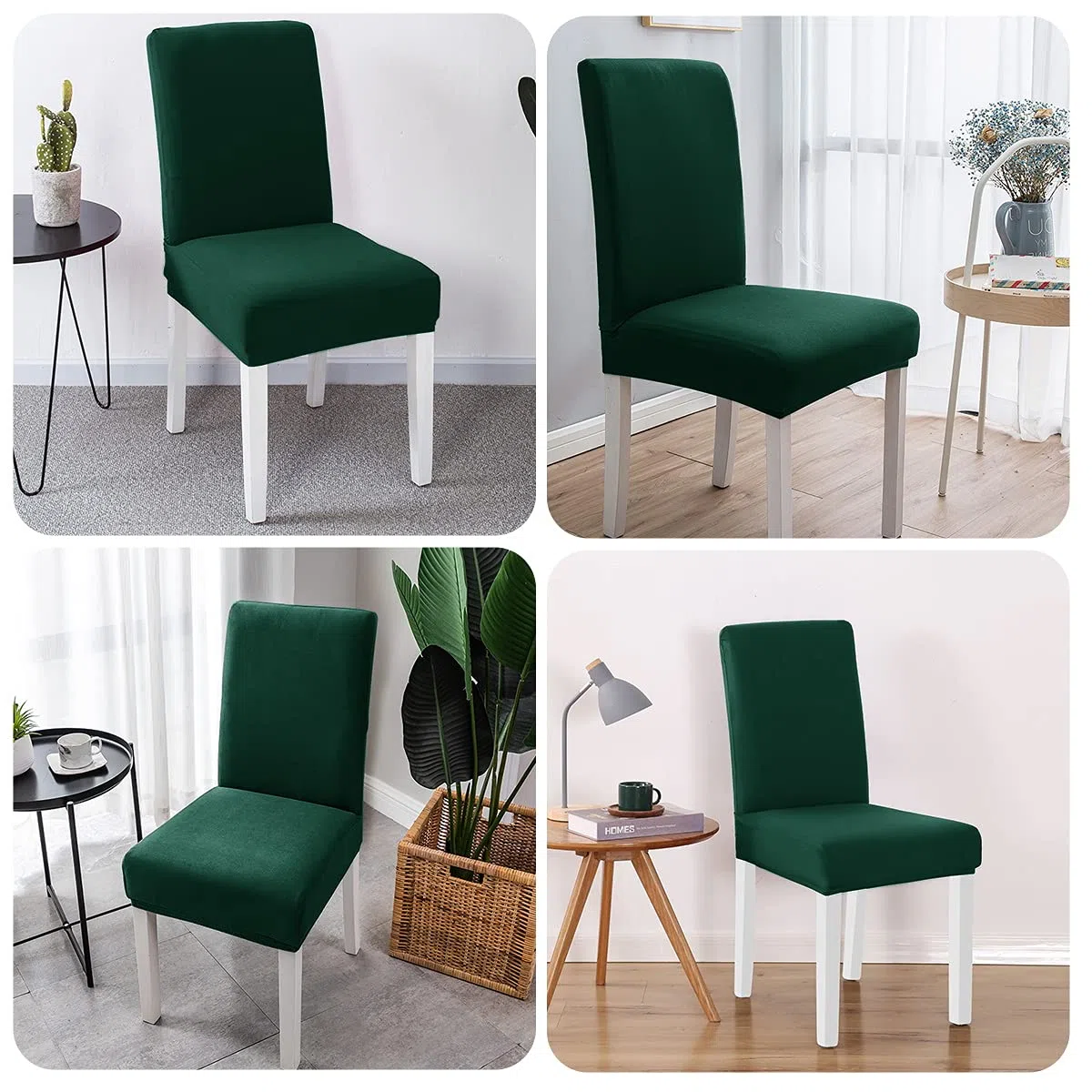 AngLink Stuhlhussen 4er Set Dunkelgrün - Stretch Stuhlbezug Waschbar Langlebig Universal Stuhl Hussen für Bankett Hotel Küche Restaurant Haus Hochzeit Deko