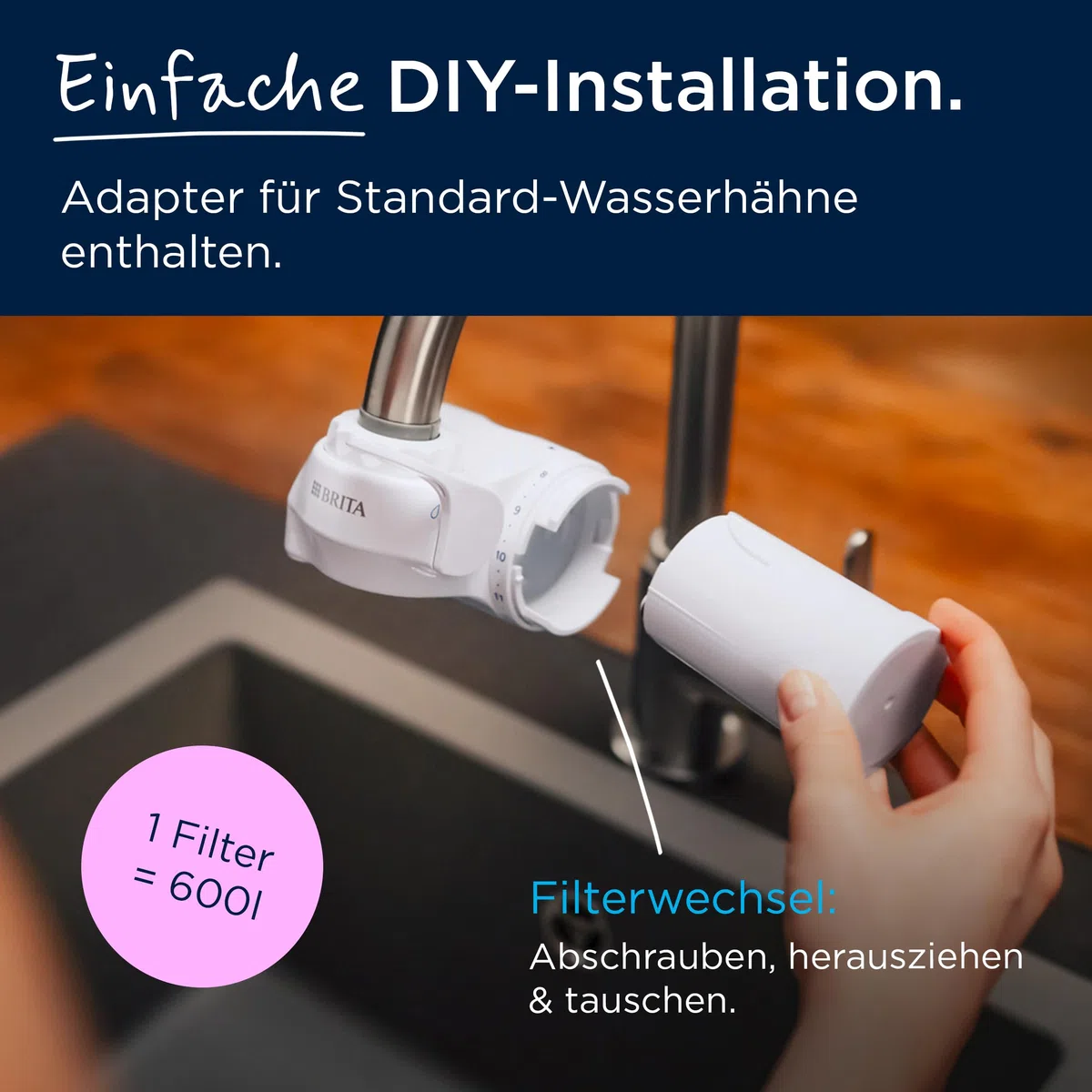 BRITA ON TAP V Wasserhahnfilter für Wasserhahn Filter Aufsatz ON TAP PRO und ON TAP (600 l) – Ersatzkartusche reduziert kleine Partikel, PFAS, Metalle und geschmacksstörende Stoffe wie Chlor