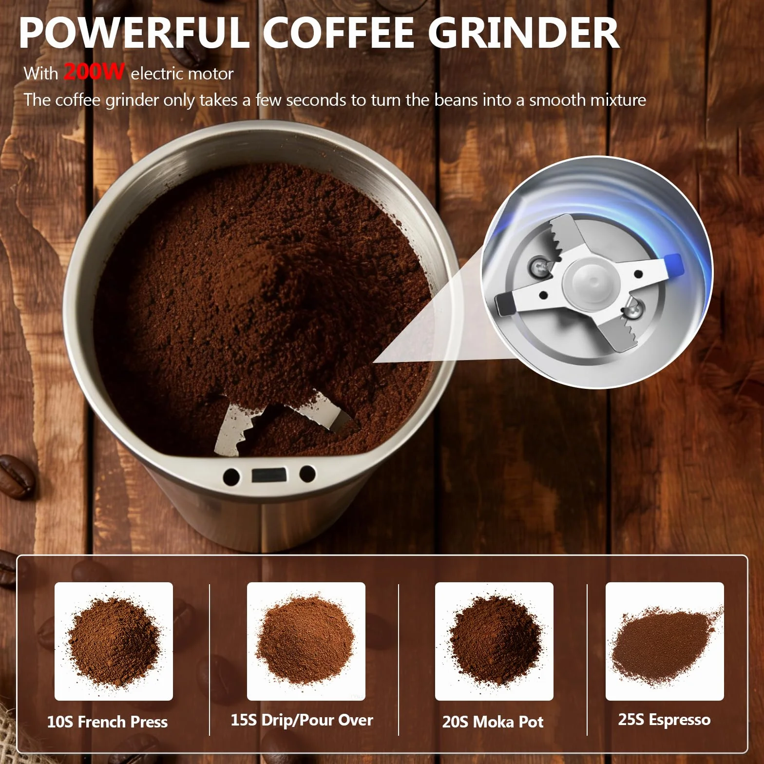 Kaffeemühle Elektrisch, Elektrisch Gewürzmühle und Kaffee Mühle mit Edelstahl Klinge und Sicherheitsdeckel Einem Knopf Kaffeemühlen 200W Leistungsstarker Mühle für Gewürze, Getreide, Nüsse