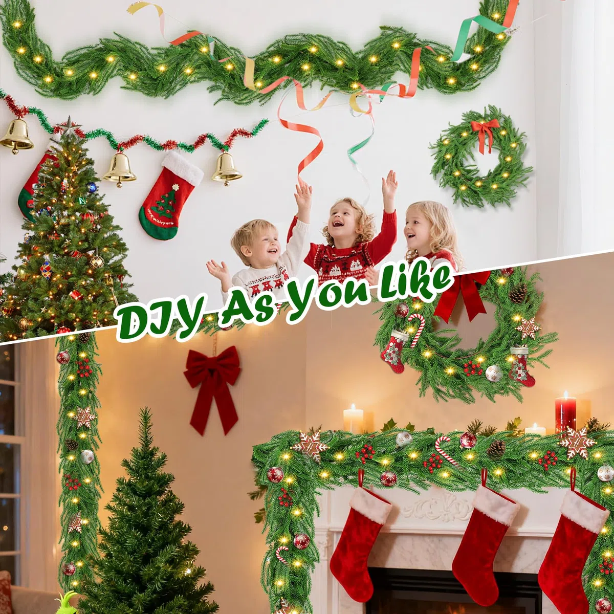 Timiyou Weihnachtsgirlande Naturgetreue Tannengirlande 270cm Grün - Perfekt für Weihnachtsdeko, Treppengeländer & Türrahmen! LED Beleuchtet, batteriebetrieben