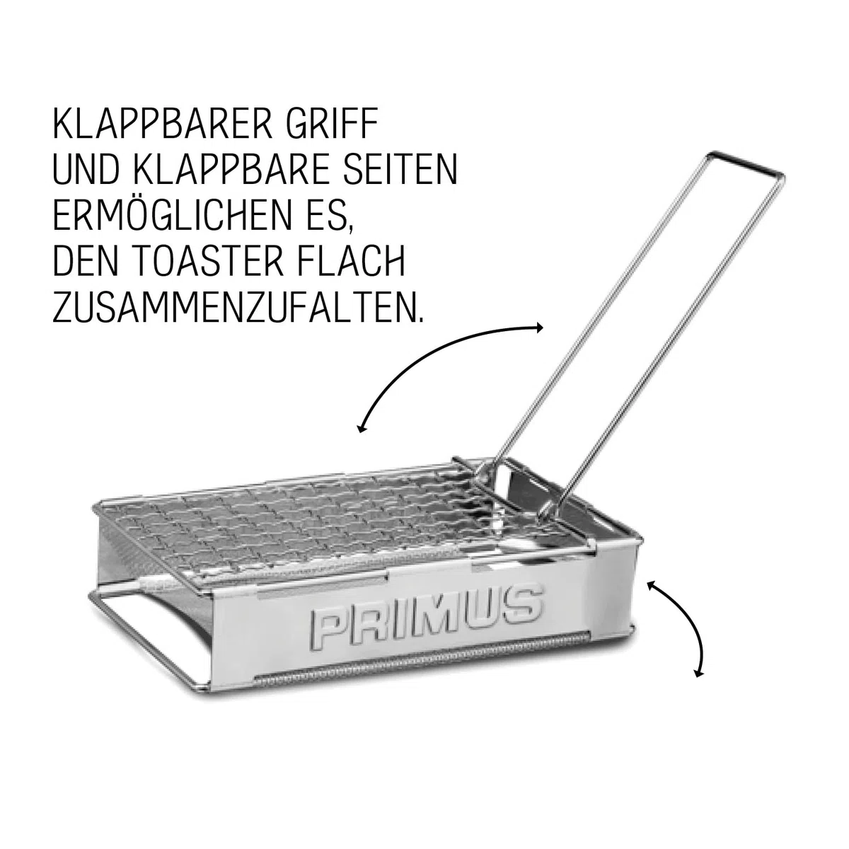 Primus Camping Toaster für Gaskocher - 17x14 cm - 186 g - Edelstahl - Klappbarer Griff und Seiten – Flach zusammenfalten - Kleiner Toaster für Camping und Gasherd
